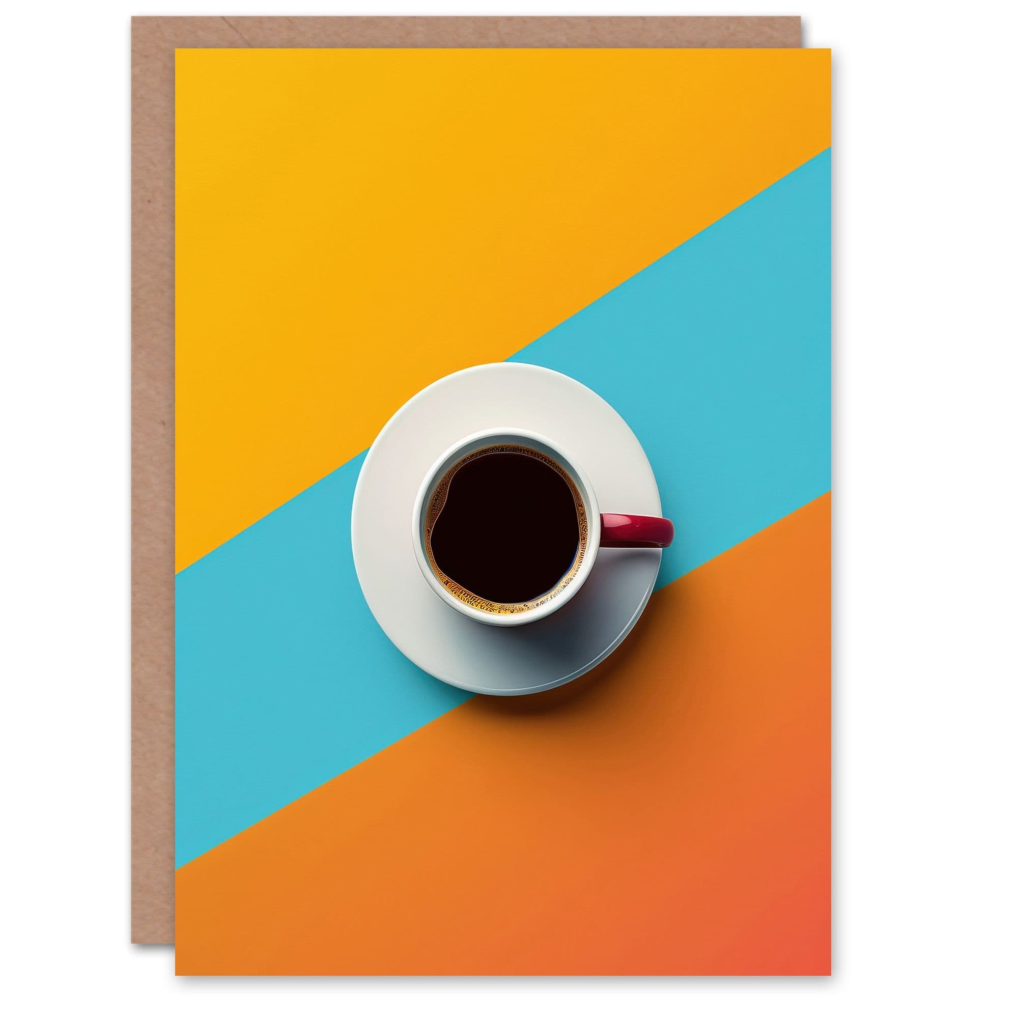 Coffee Cup Aerial View Vibrant Geometric Design Greeting Card Birthday