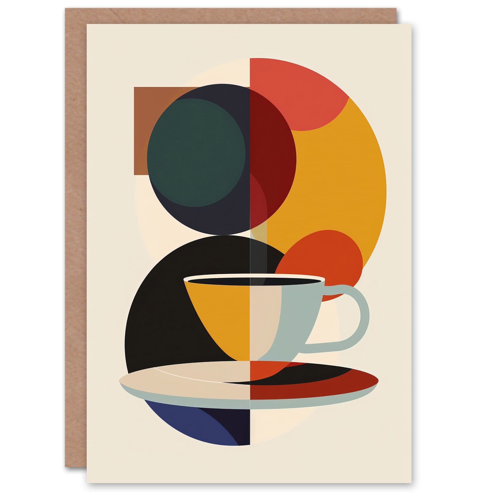 Coffee Cup Bauhaus Geometric Design Greeting Card Birthday Him Her
