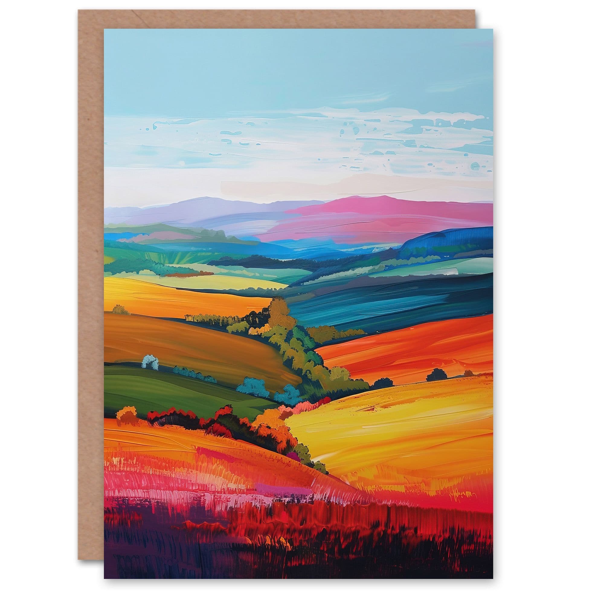 Colourful Country Fields Rainbow Landscape Greeting Card Birthday