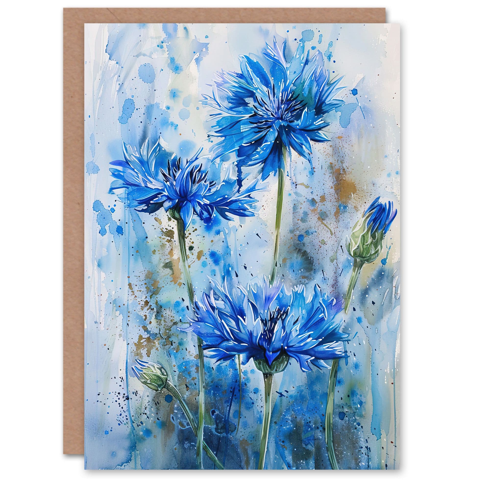 Cornflowers Blue Flower Watercolour Painting Greeting Card Birthday