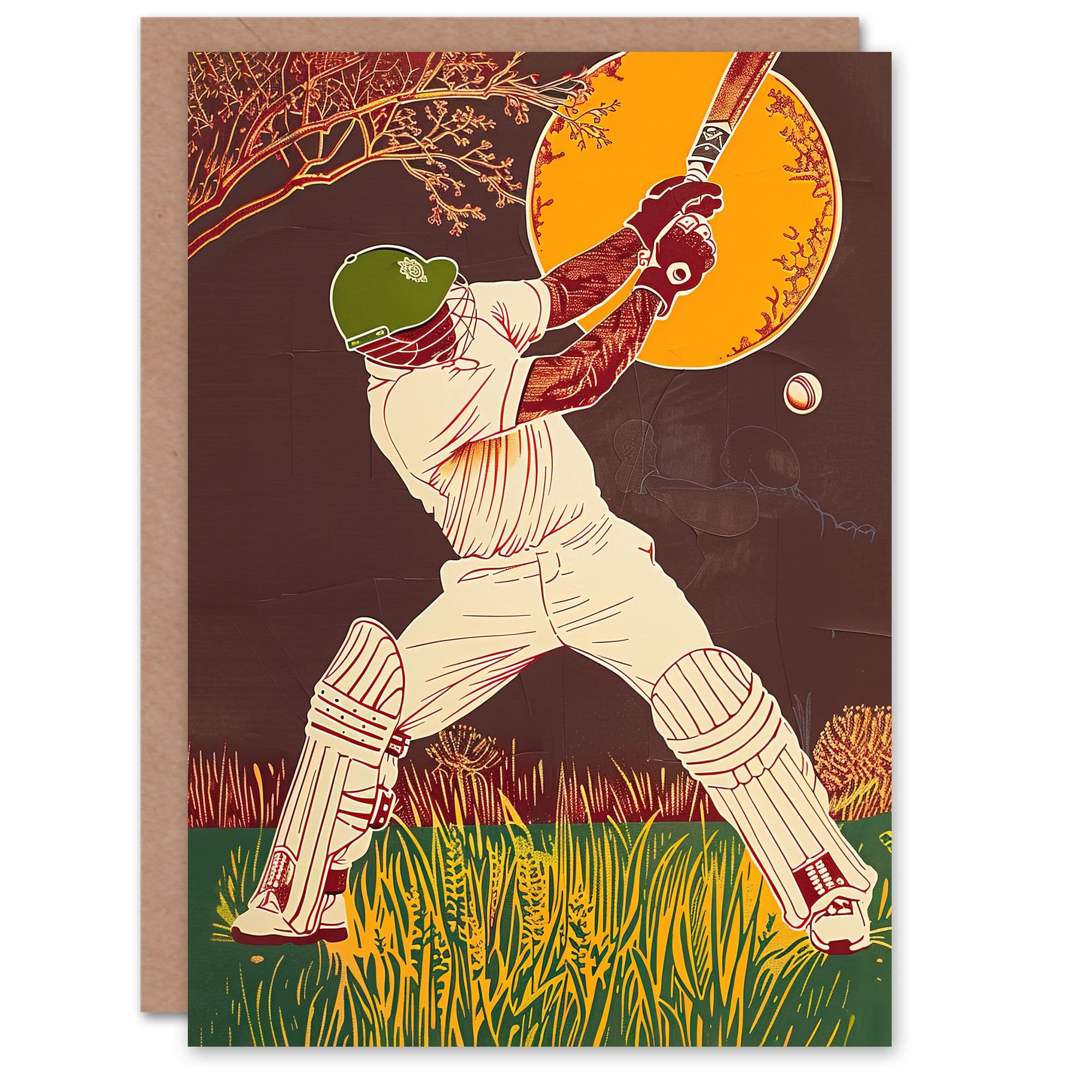Cricket Player Batsman Portrait Painting Greeting Card Birthday