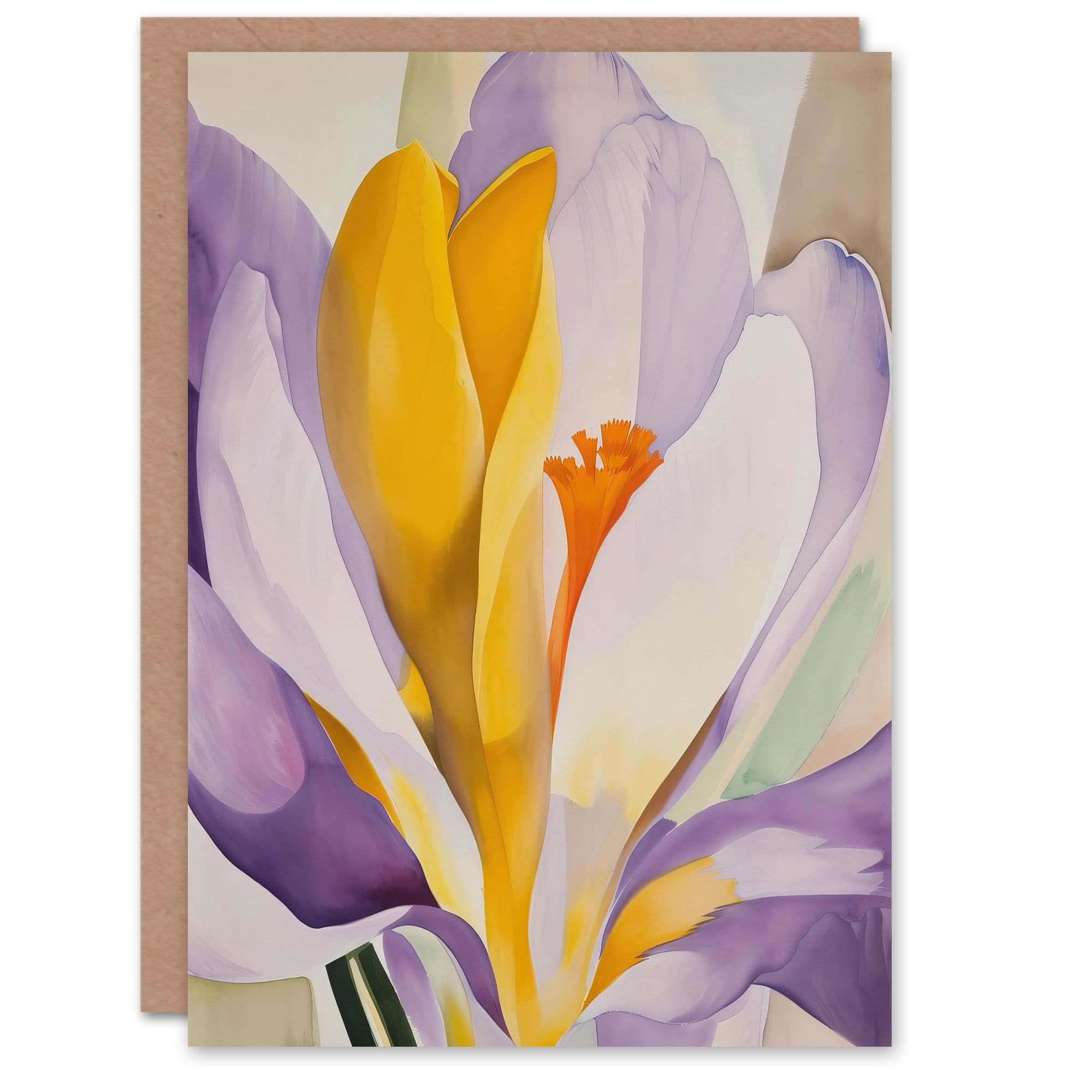 Crocus Flower Abstract Watercolour Lilac Greeting Card Birthday