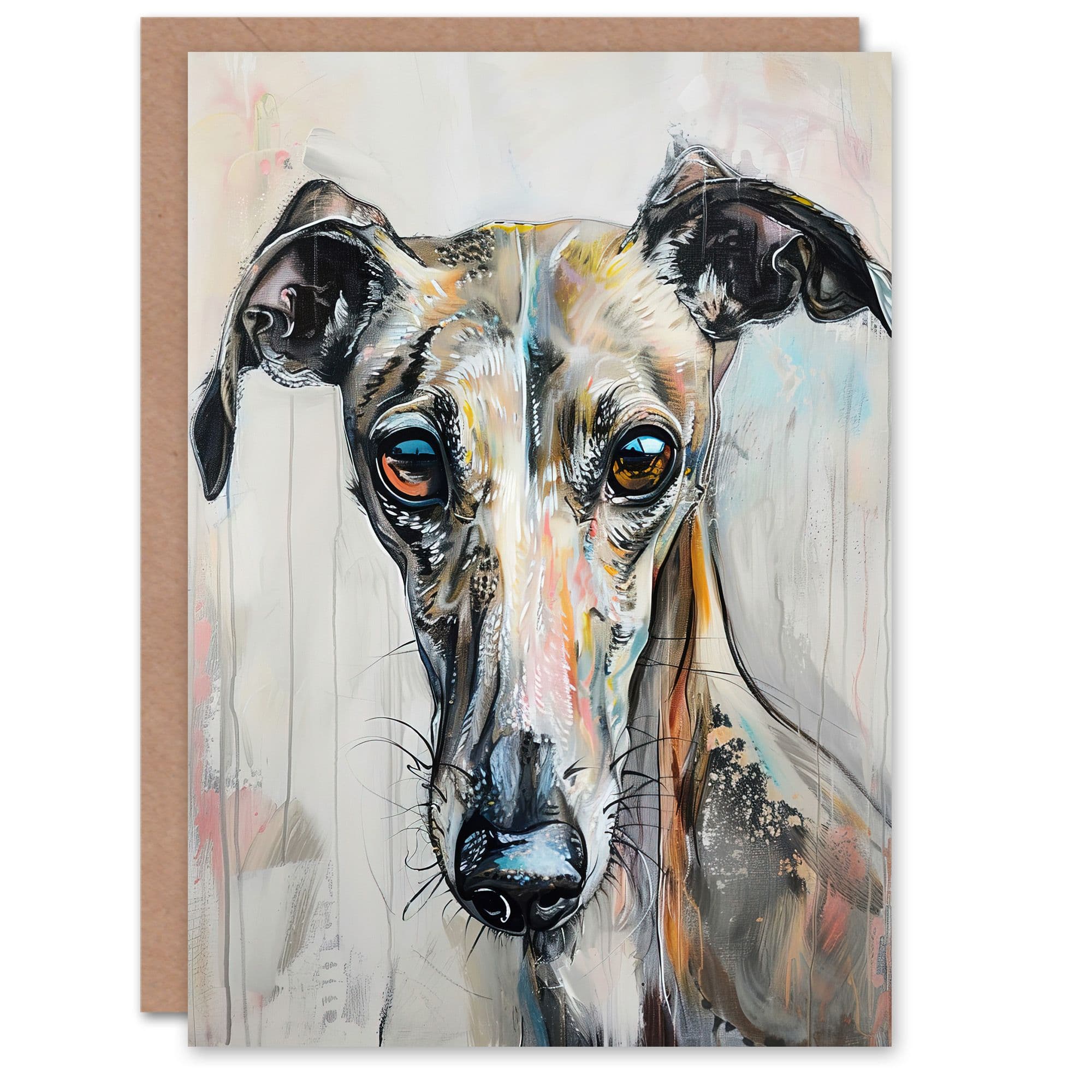 Greyhound Whippet Dog Lover Cute Pet Portrait Greeting Card Birthday