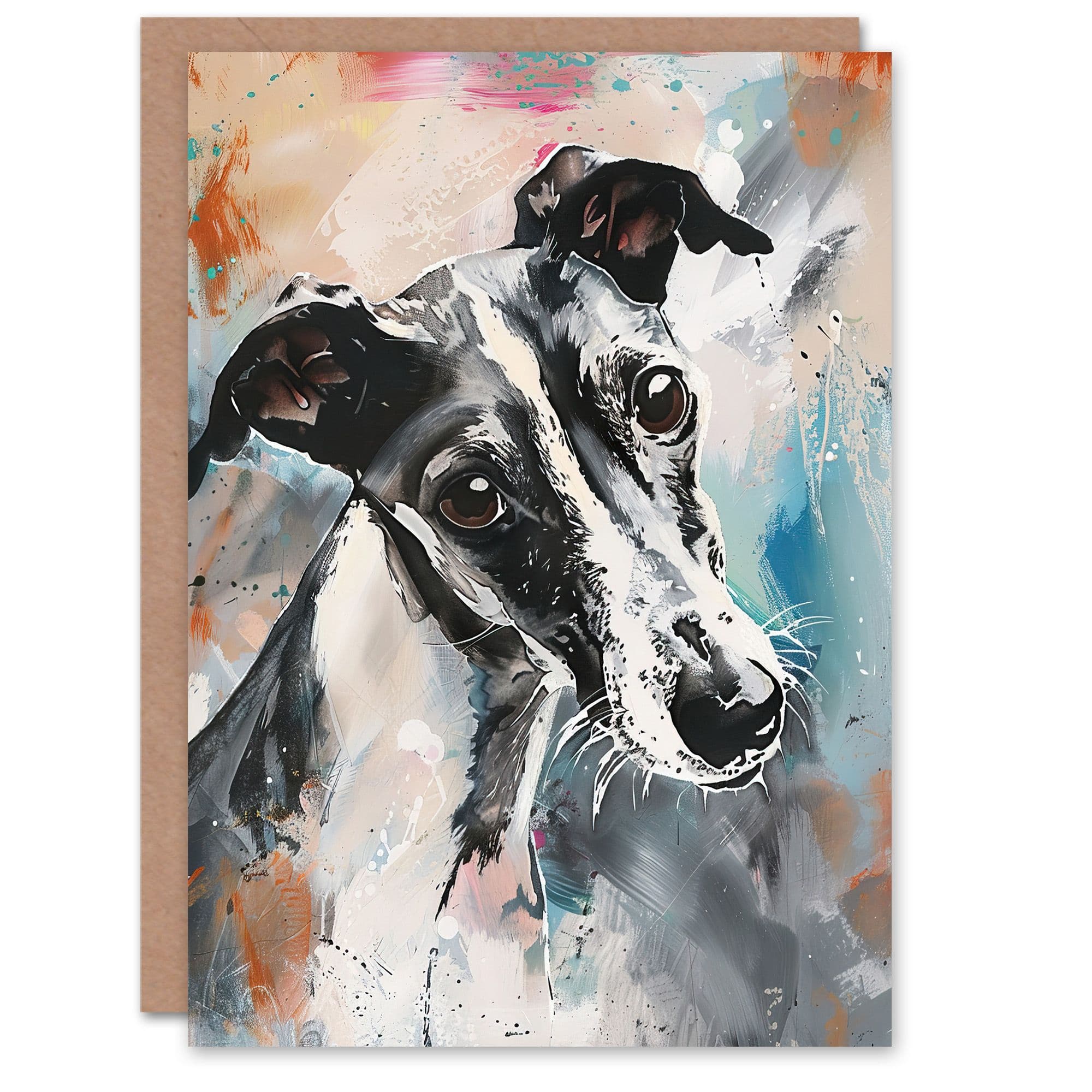 Cute Greyhound Whippet Dog Lover Pet Portrait Greeting Card Birthday