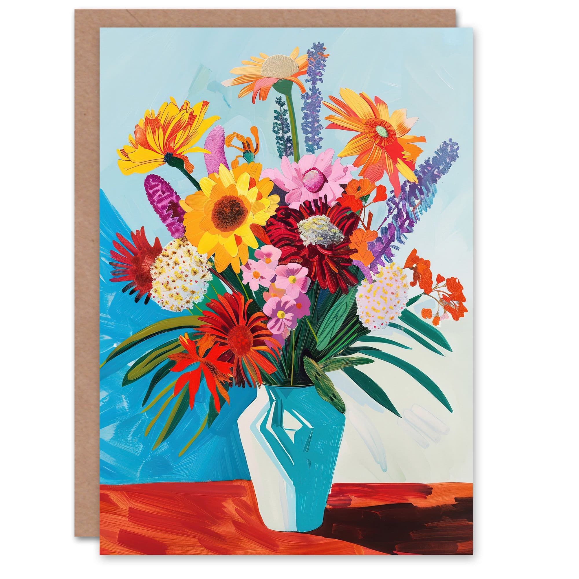 Colourful Spring Flower Bouquet Vibrant Painting Greeting Card