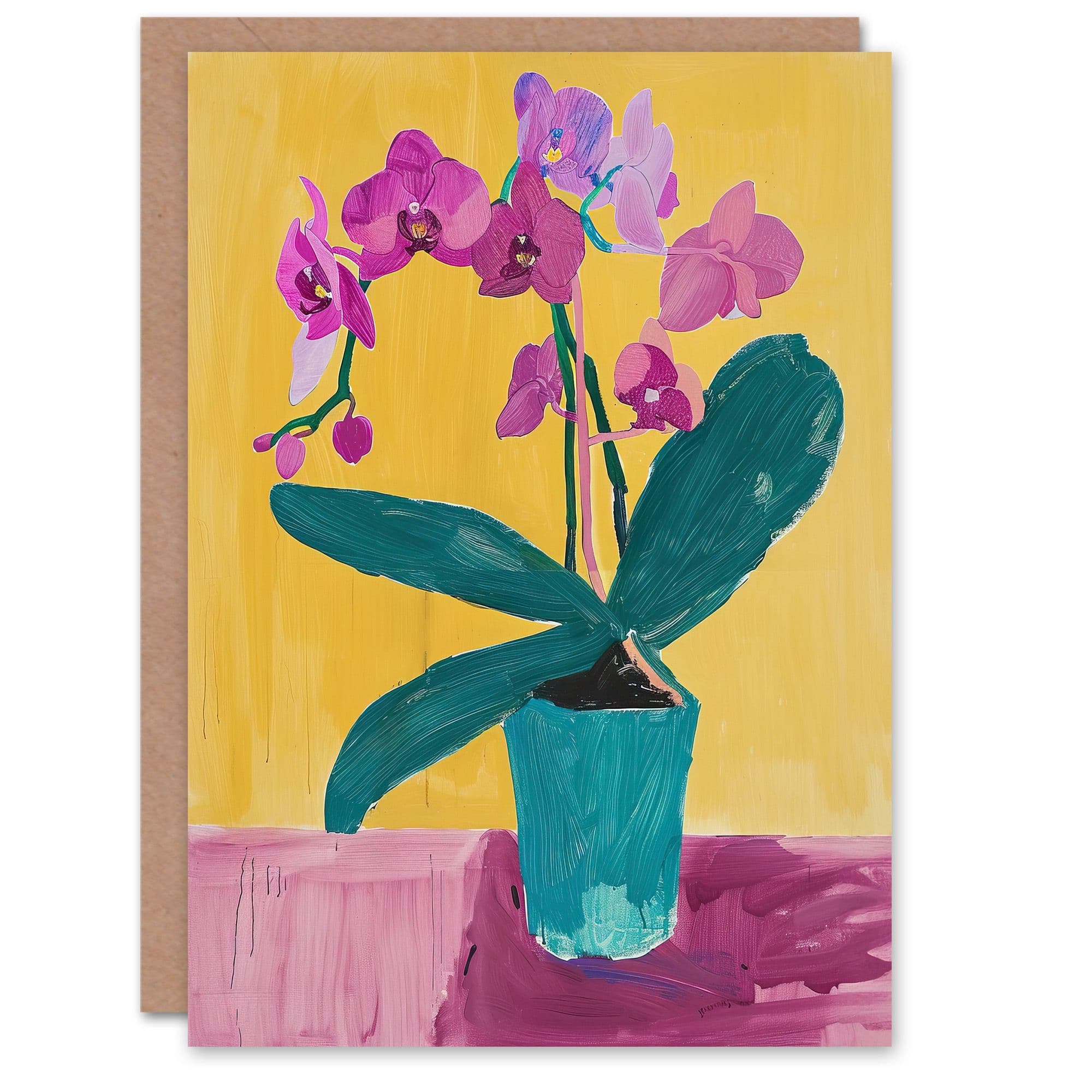 Orchid Flower Pot Orange Lilac Painting Greeting Card Birthday