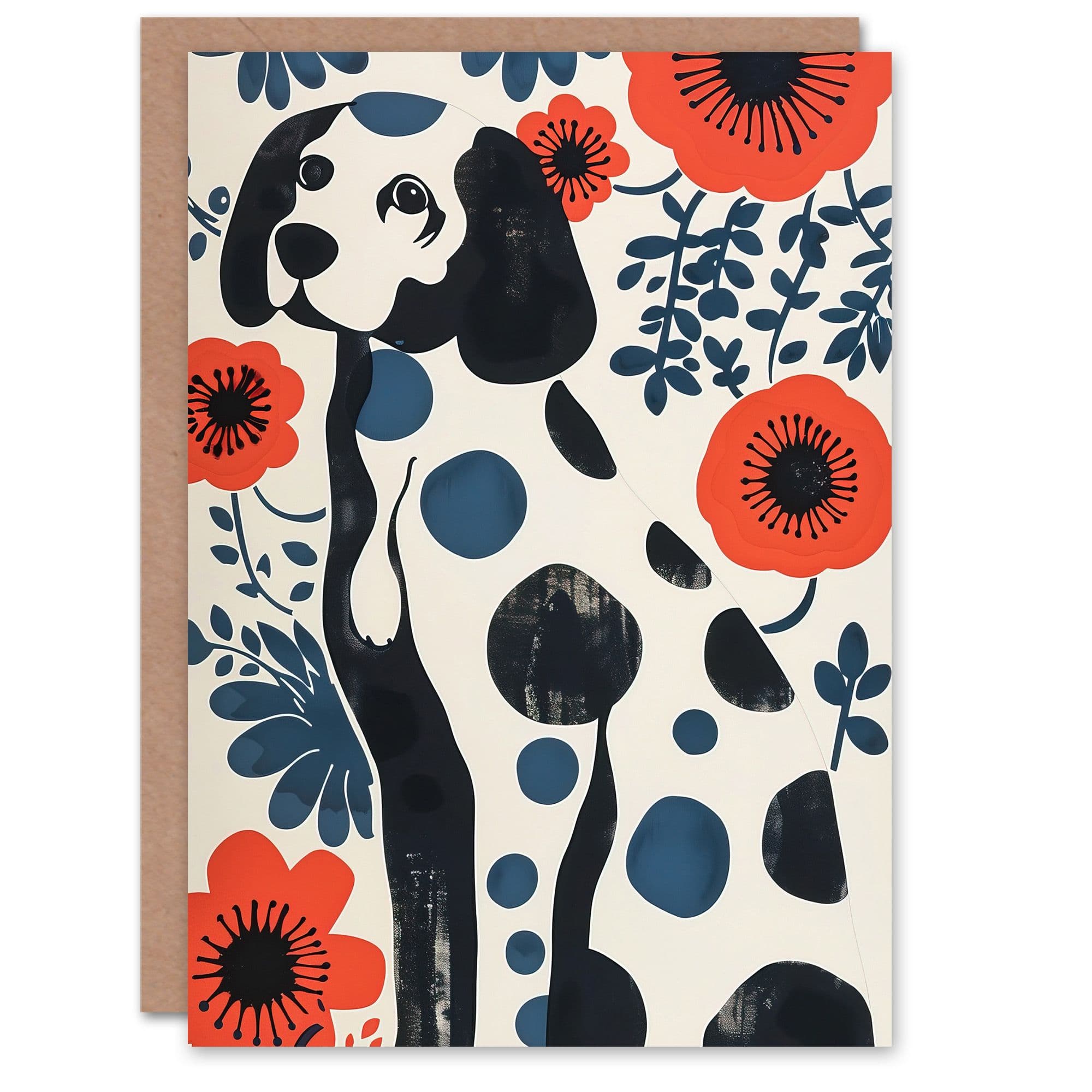 Dog Lover Dalmatian Abstract Floral Portrait Greeting Card Birthday