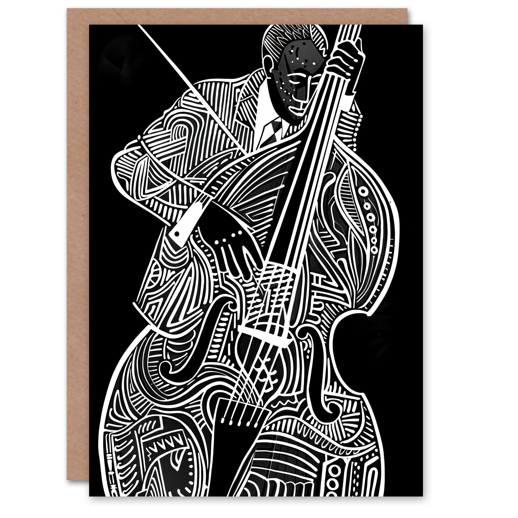 Double Bass Black White Jazz Music Player Design Greeting Card
