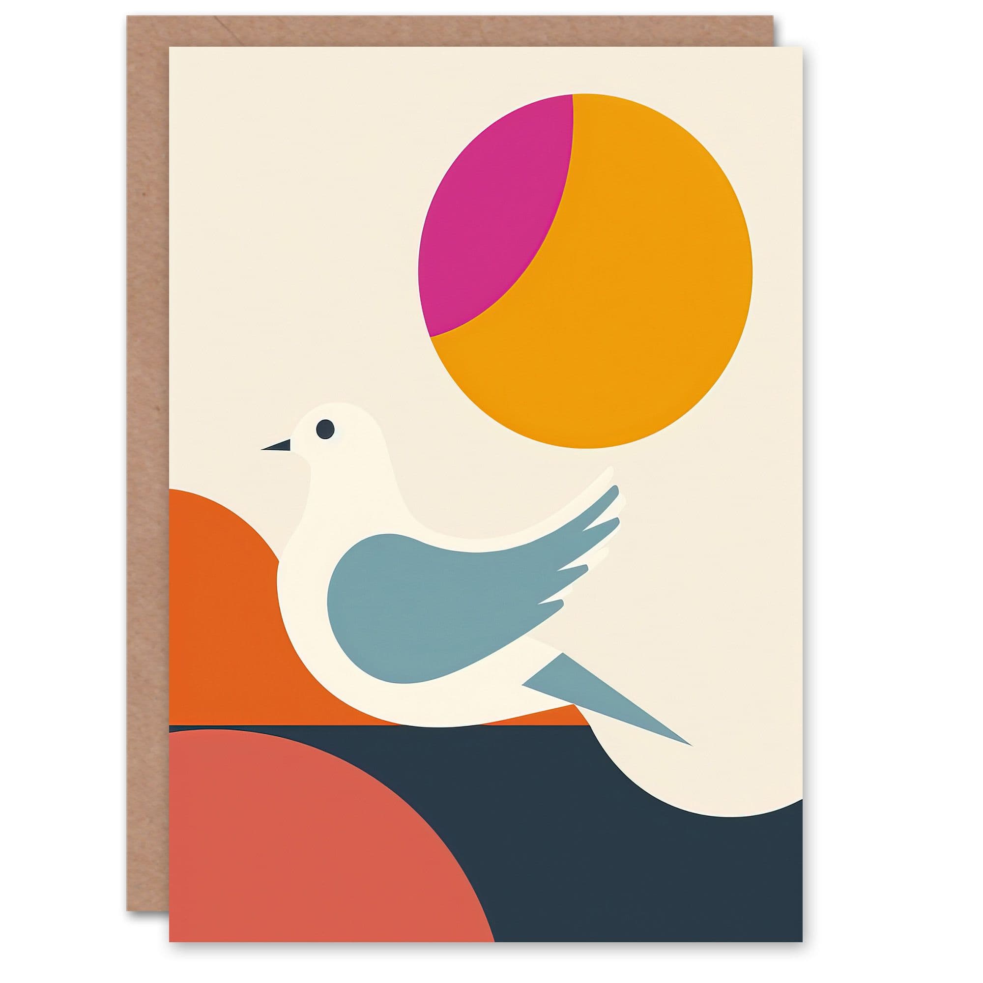Dove and Sun Mid Century Modern Design Greeting Card Birthday Him Her