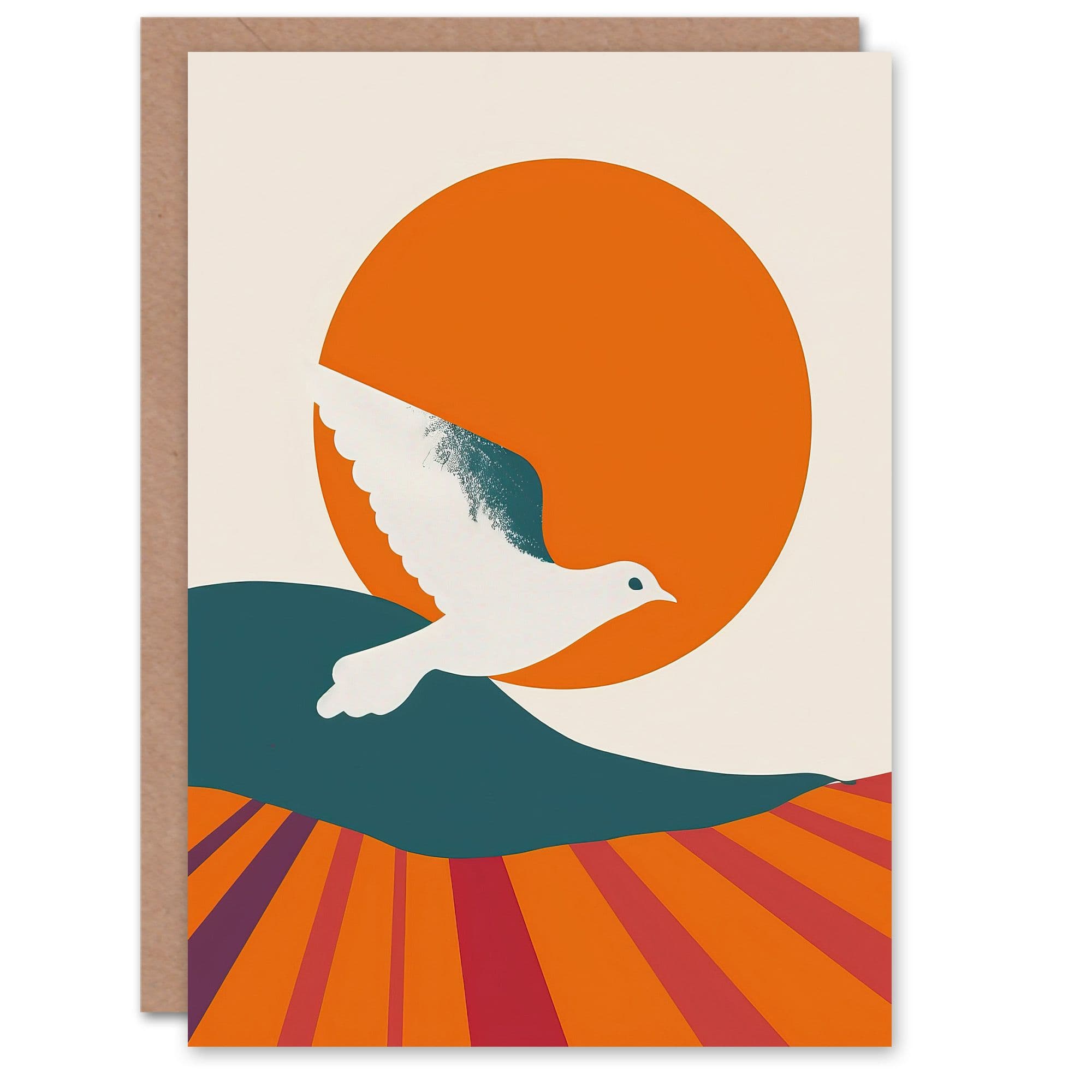 Dove Flight Sunset Sun Simple Retro Design Greeting Card Birthday