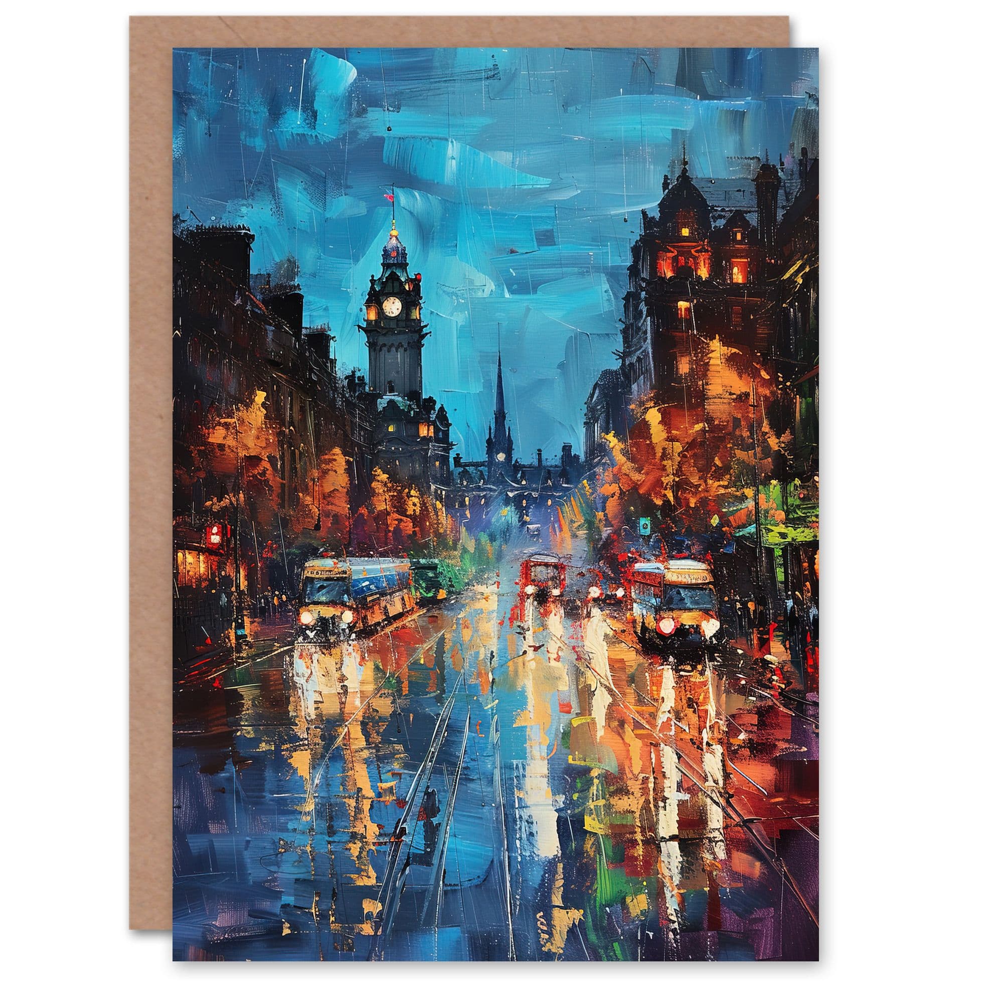 Edinburgh Princes Street Cityscape Painting Greeting Card Birthday