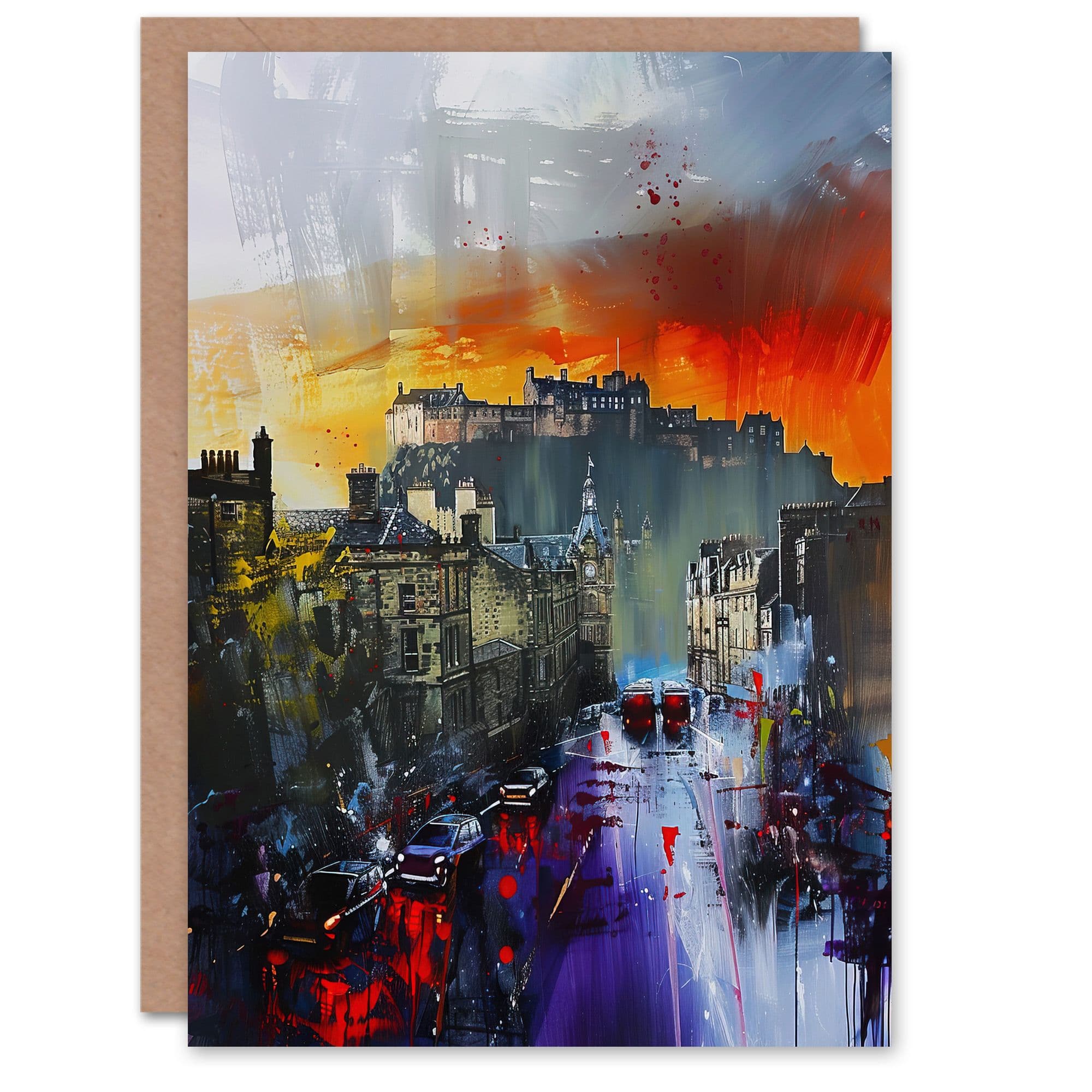 Edinburgh Castle Abstract Cityscape Painting Greeting Card Birthday
