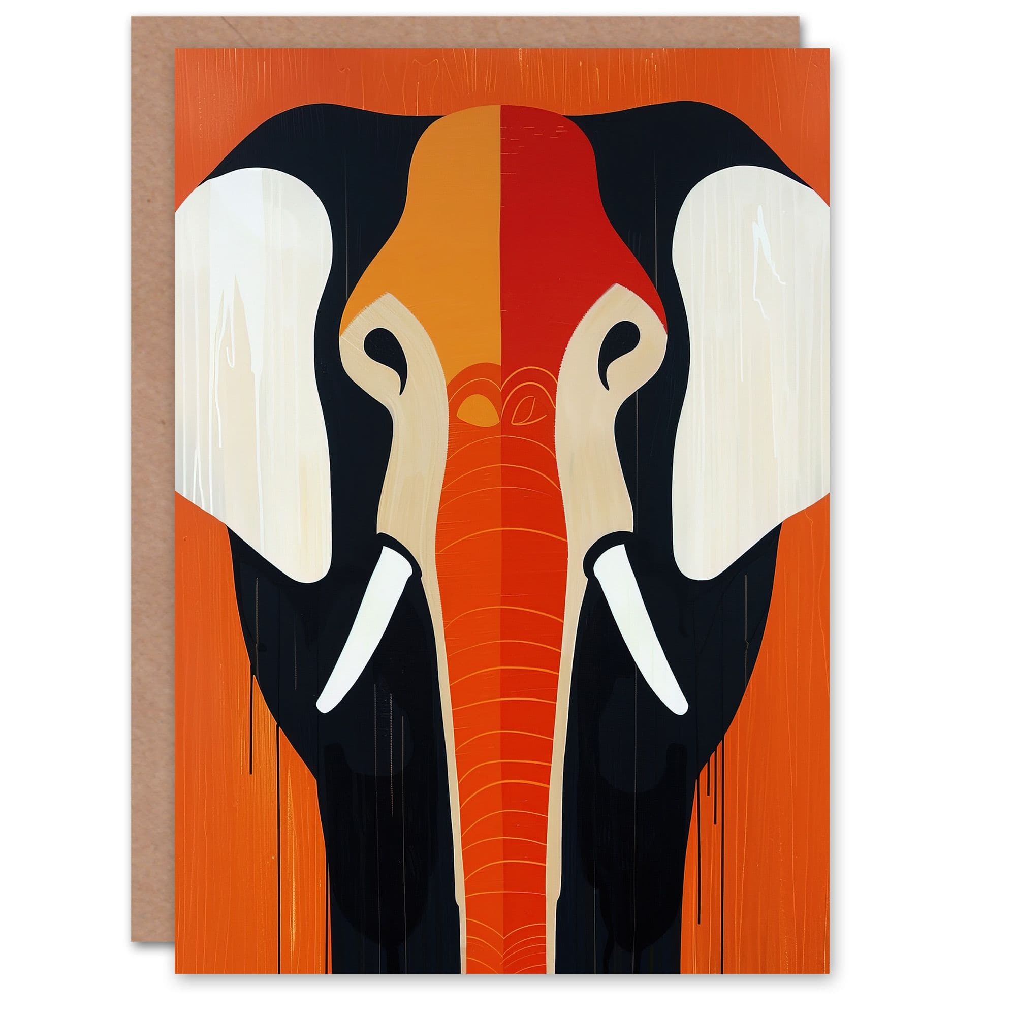 Elephant Orange White Black Graphic Design Greeting Card Birthday