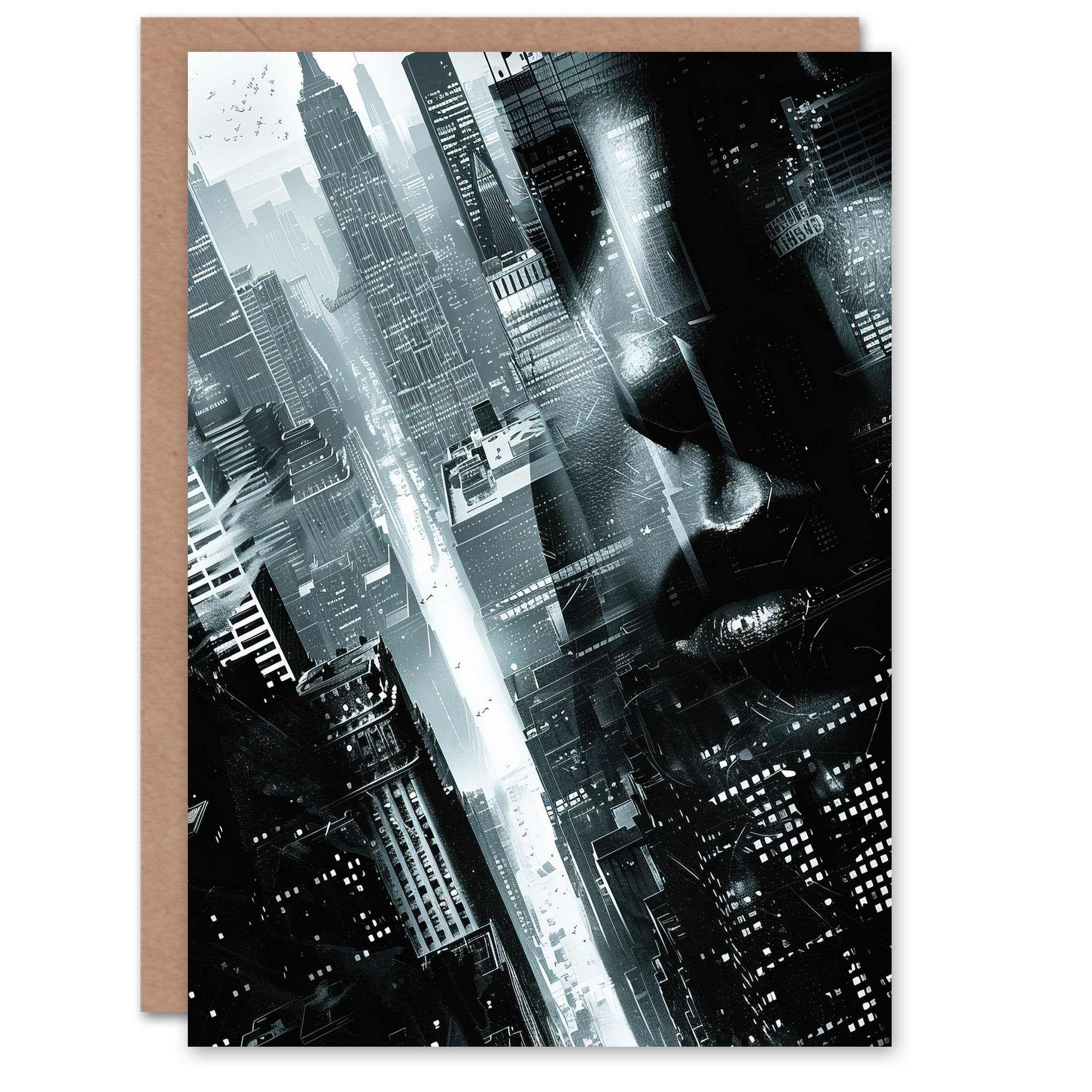 Film Noir Metropolis View White Cityscape Greeting Card Birthday