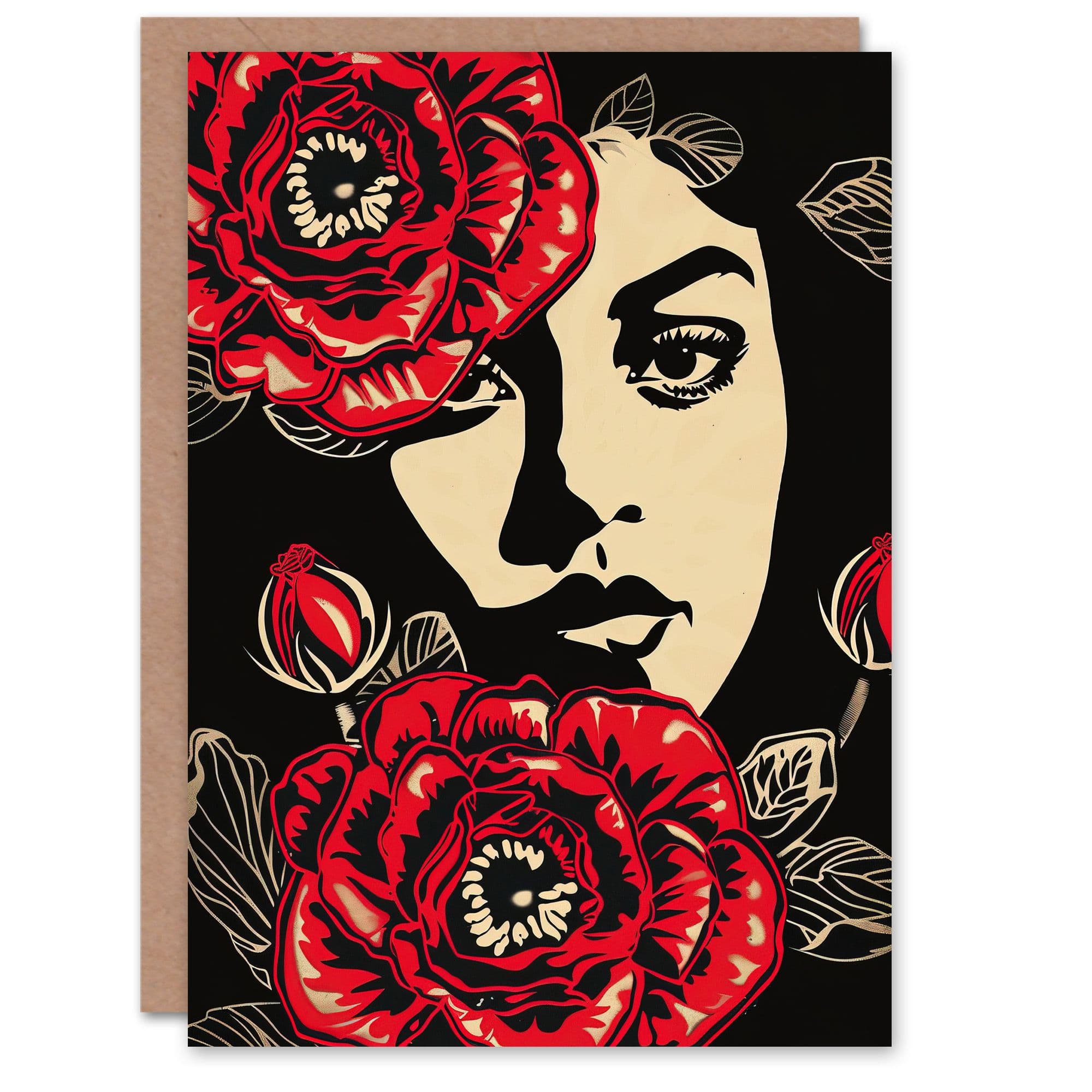 Beauty in Bloom Woman Face and Flowers Design Greeting Card Birthday