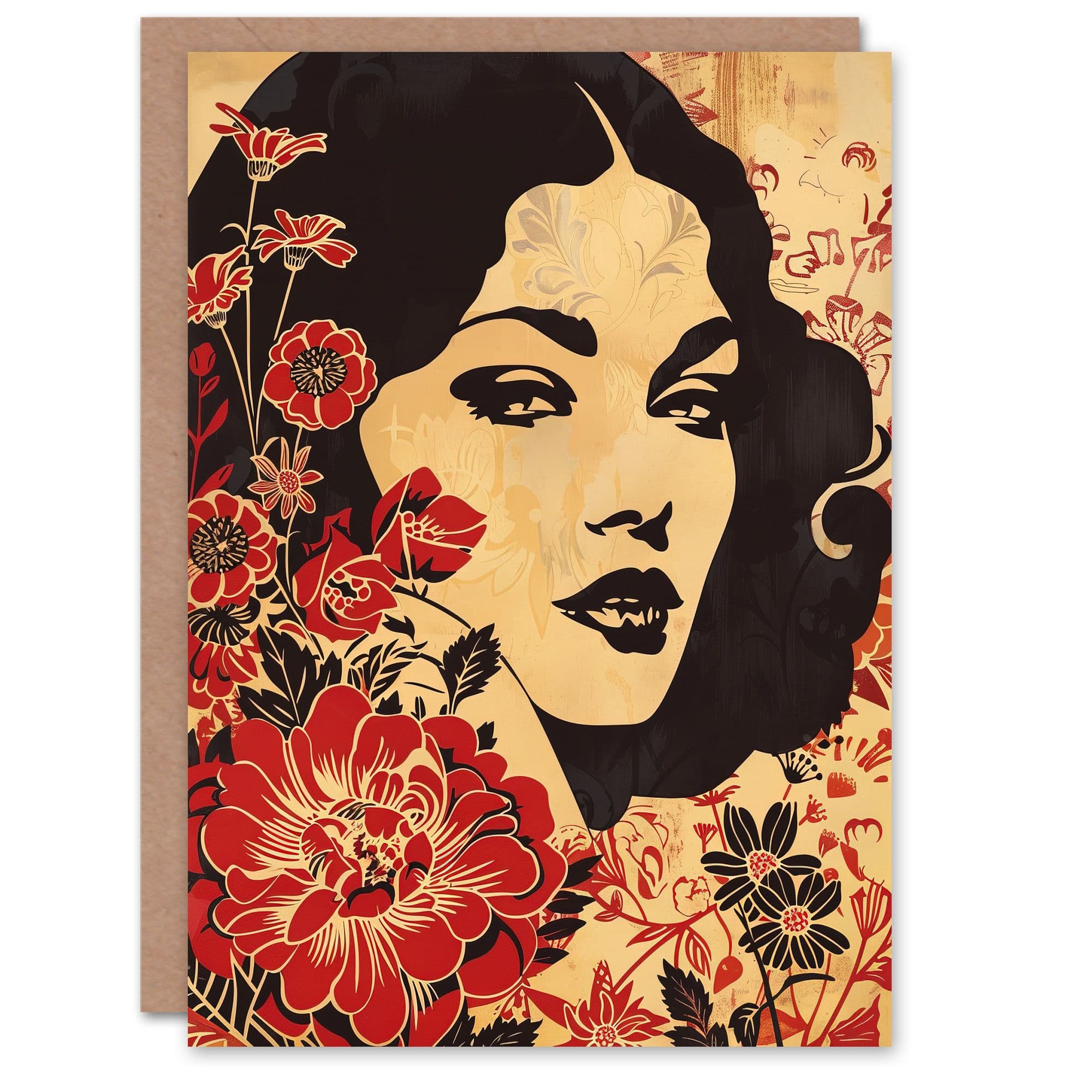 Beauty Bloom Woman Floral Portrait Design Greeting Card Birthday