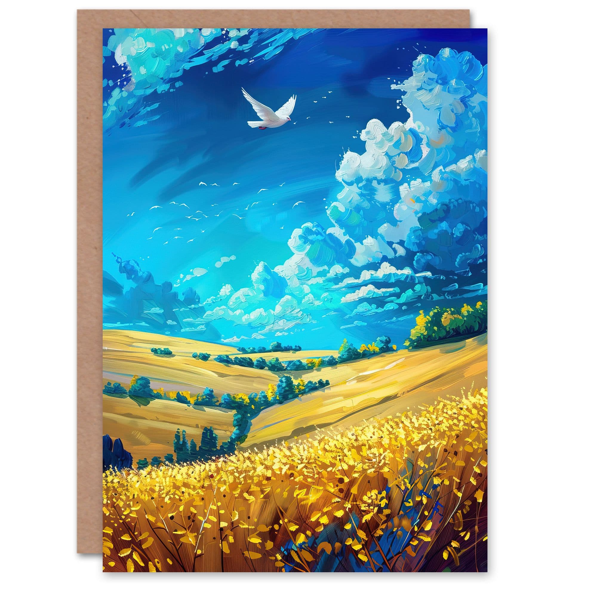 Golden Yellow Wheat Fields Countryside Landscape Greeting Card