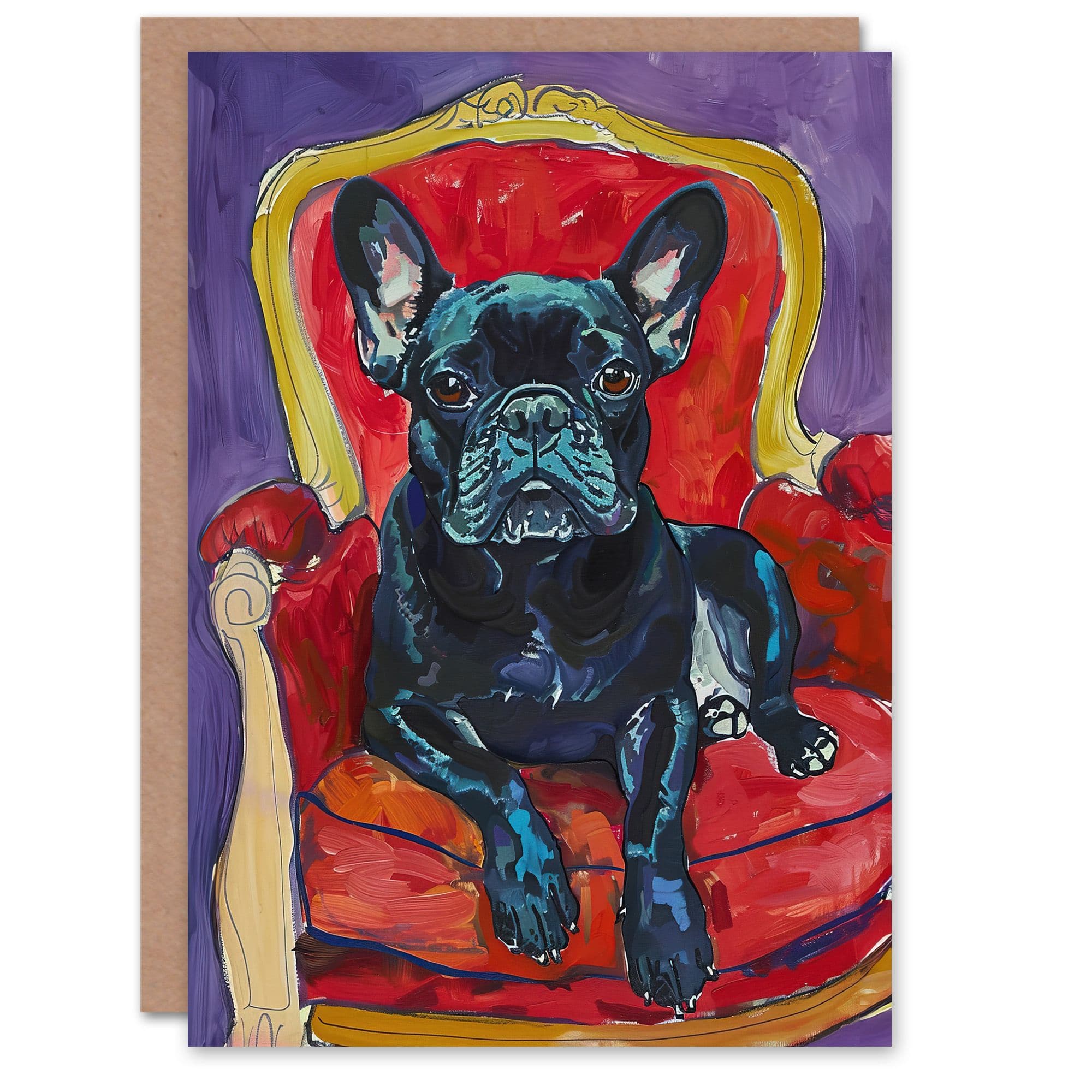 Dog Lover French Bulldog on Armchair Greeting Card Birthday