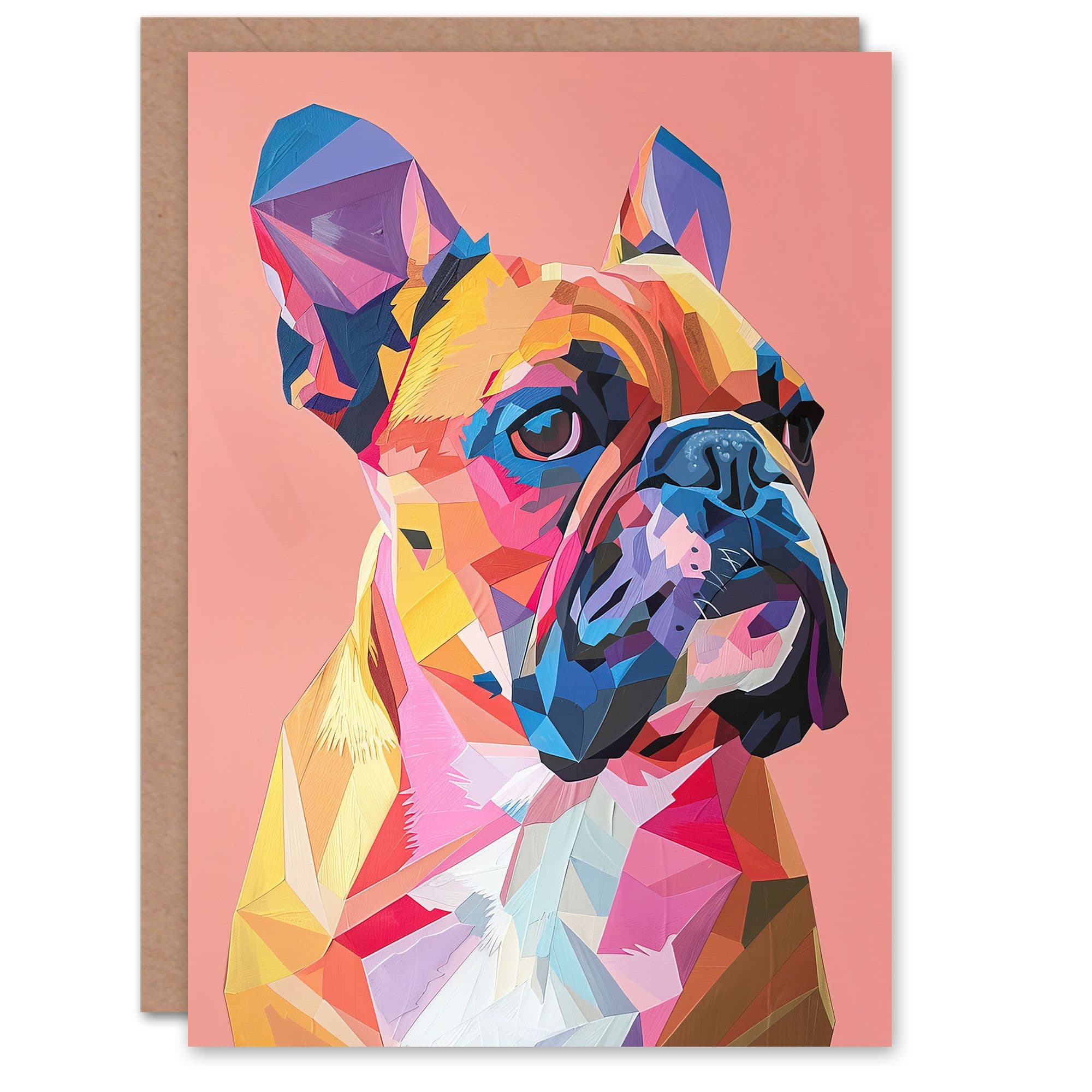 Dog Lover Geometric French Bulldog Portrait Greeting Card Birthday