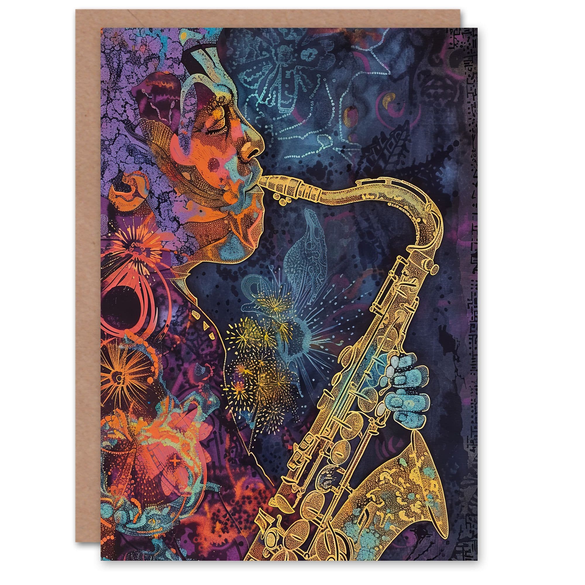 Transcendent Saxophone Music Trippy Concept Art Greeting Card Birthday
