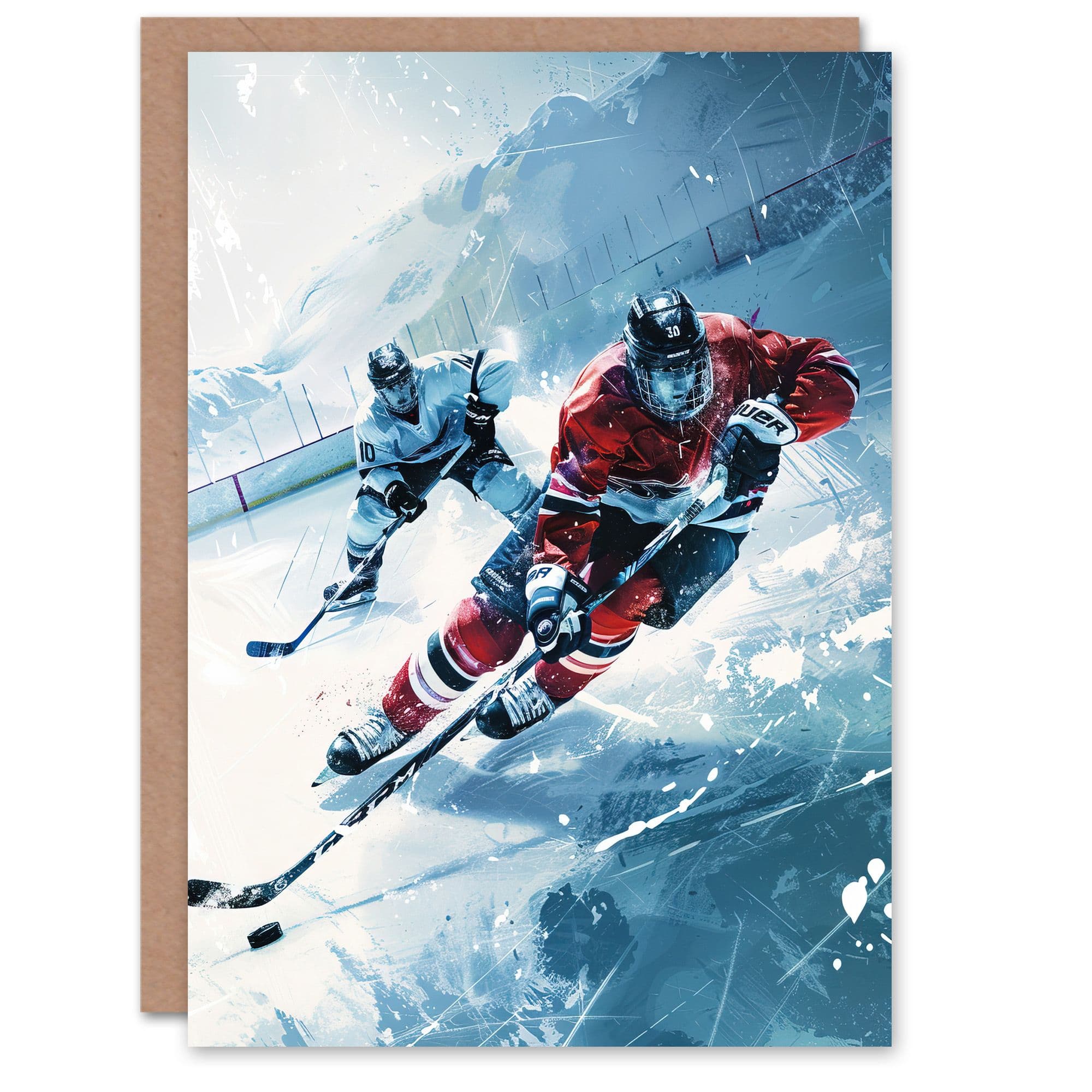 Ice Hockey Players Game Oil Painting Winter Greeting Card Birthday
