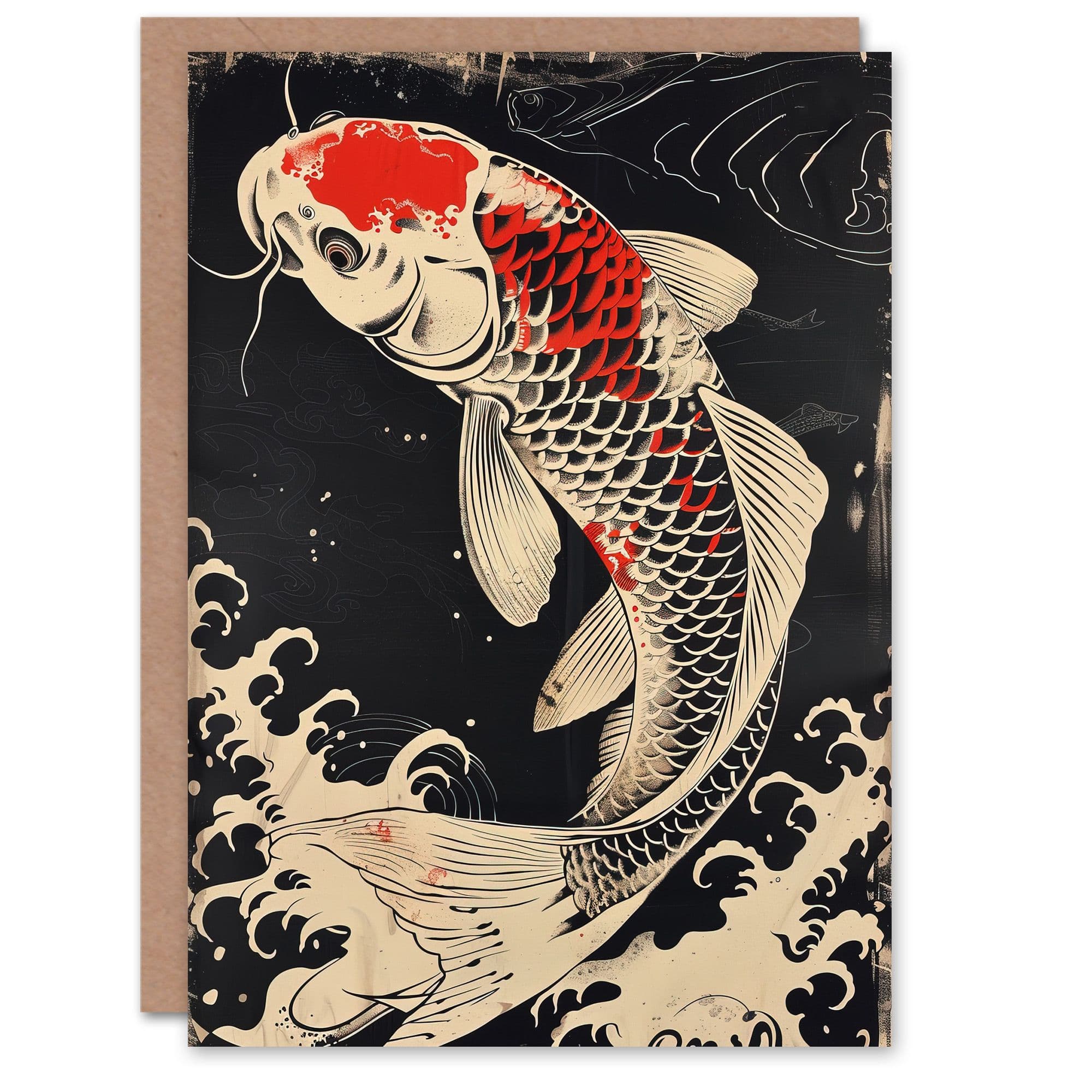 Traditional Red Japanese Koi Carp Artwork Greeting Card Birthday