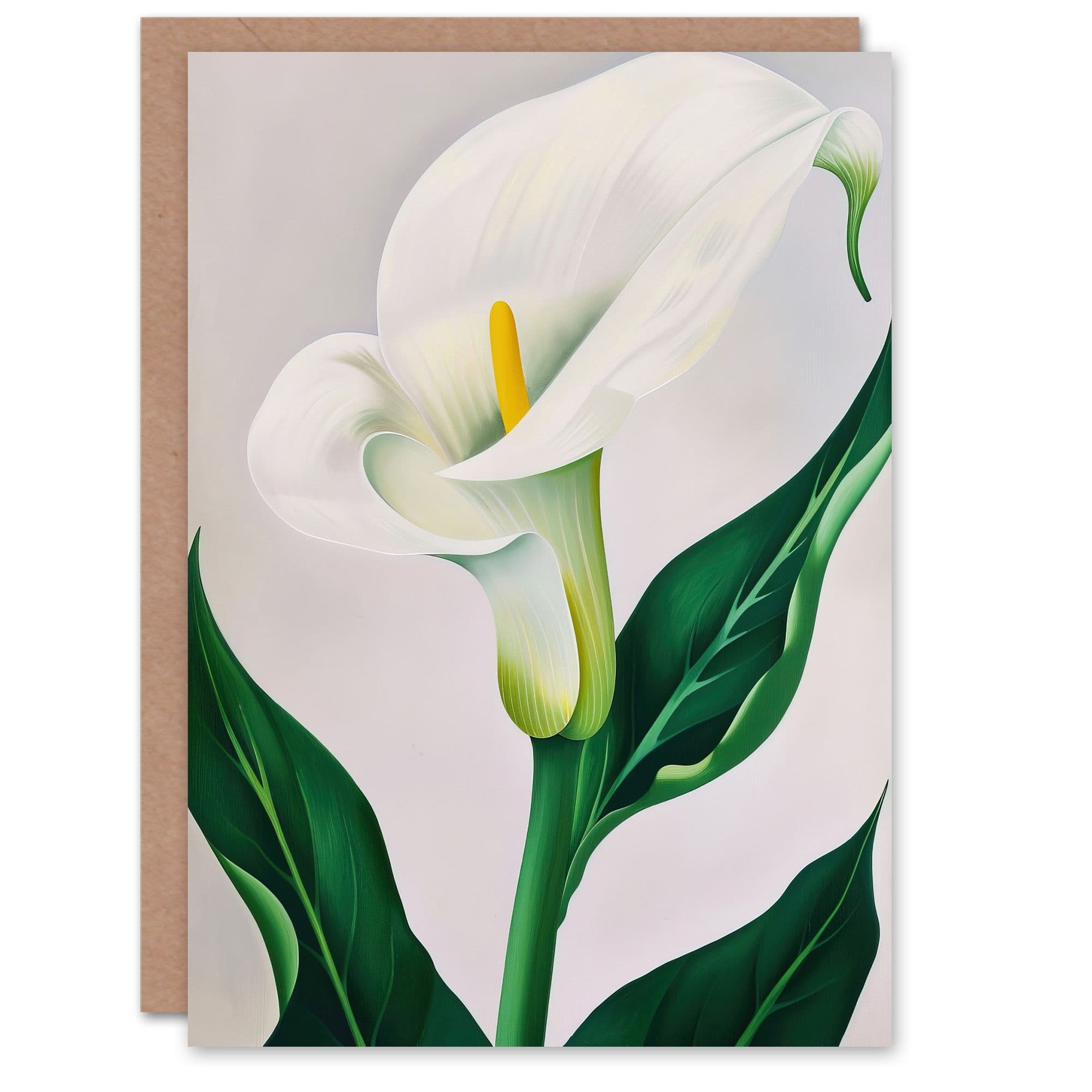 Classic White Lily Painting Modern Single Flower Greeting Card