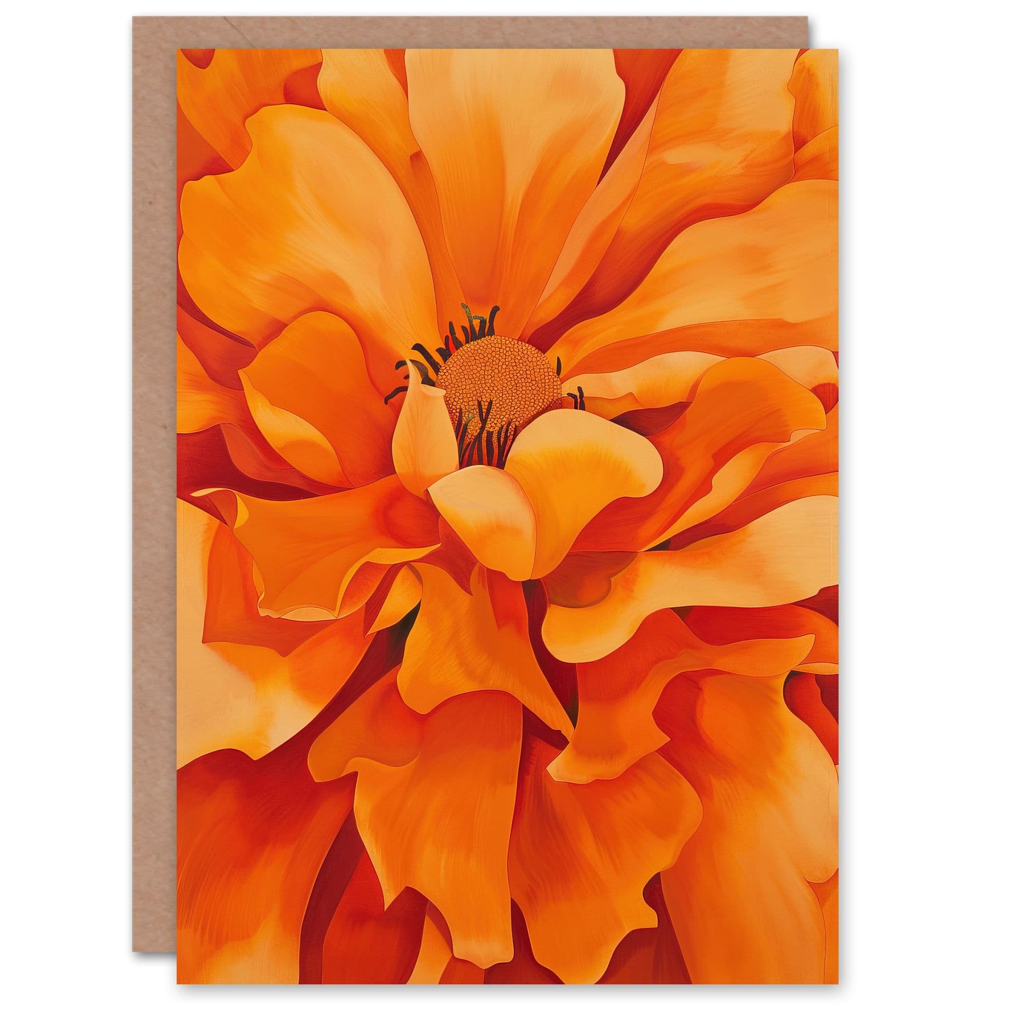 Orange Marigold Flower Painting Modernist Floral Greeting Card