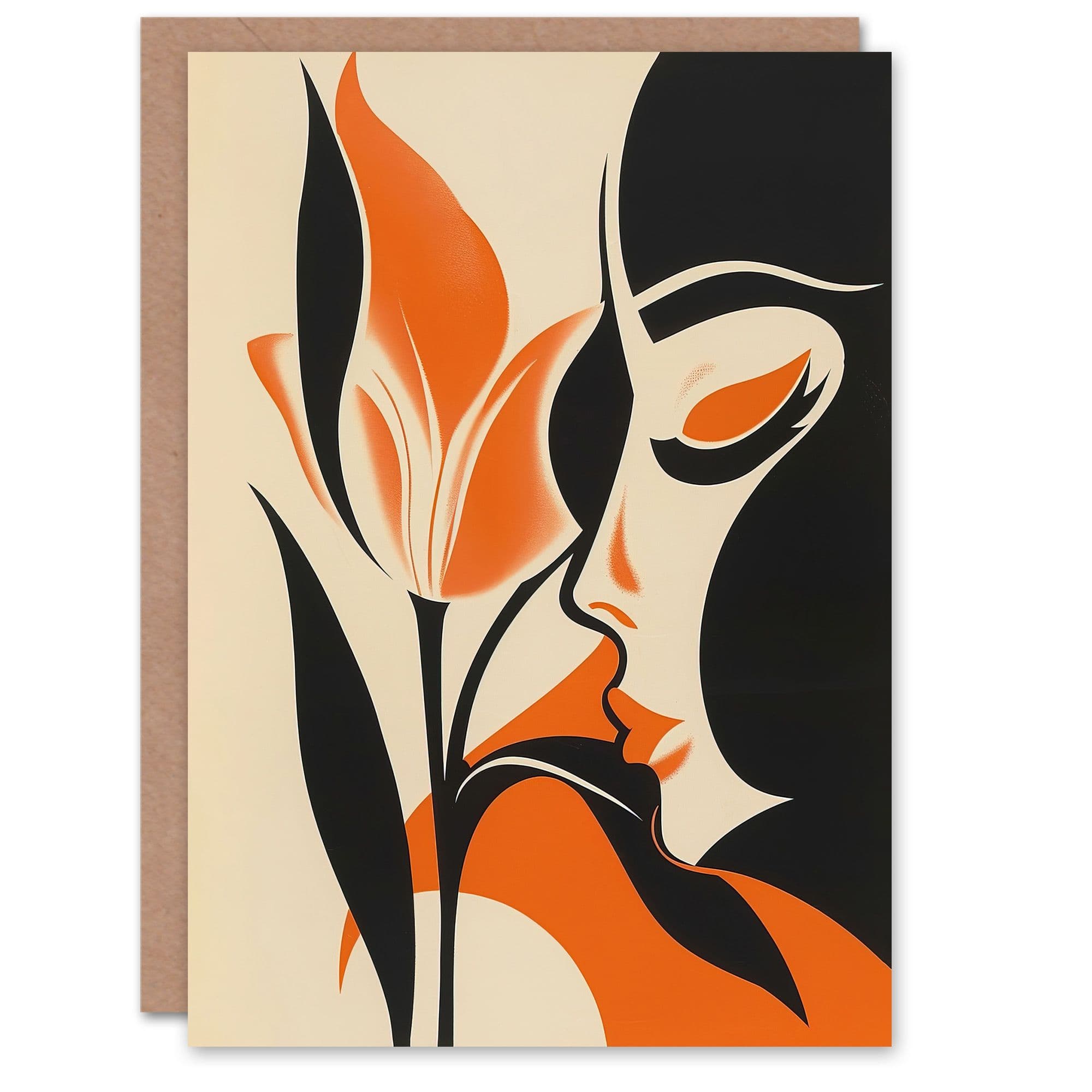 Bold Minimal Kissing Flower Artwork Greeting Card Birthday