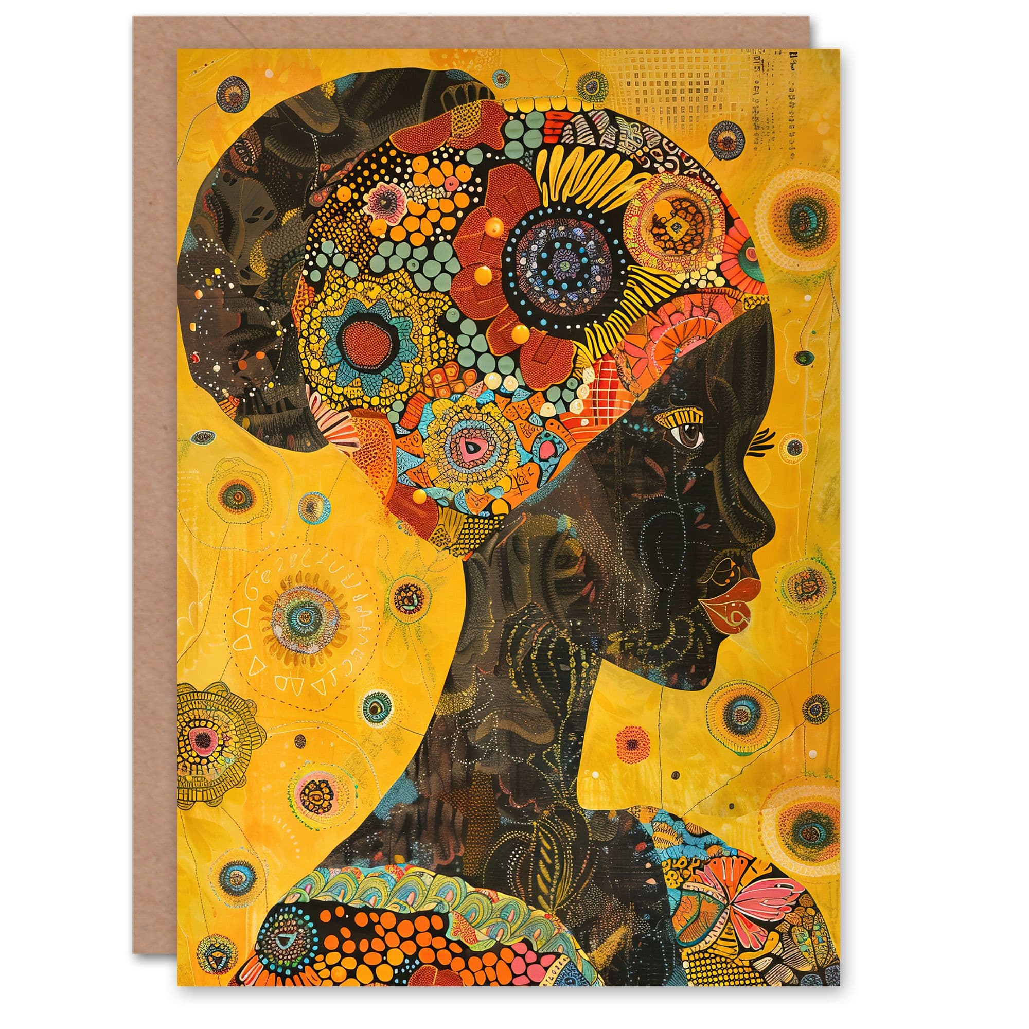 African Woman Portrait Colourful Detailed Artwork Greeting Card