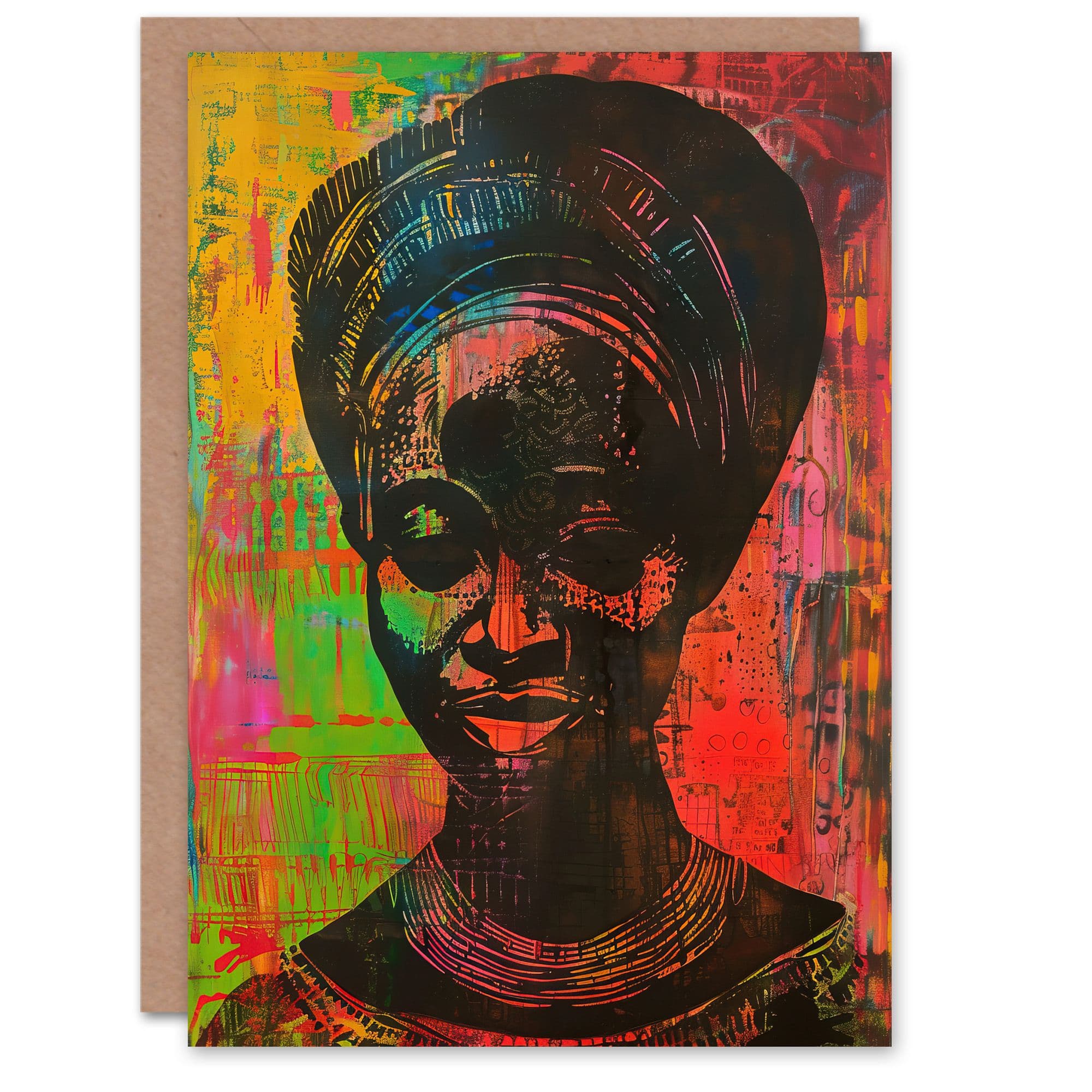 Colourful West African Woman Modern Artwork Greeting Card Birthday