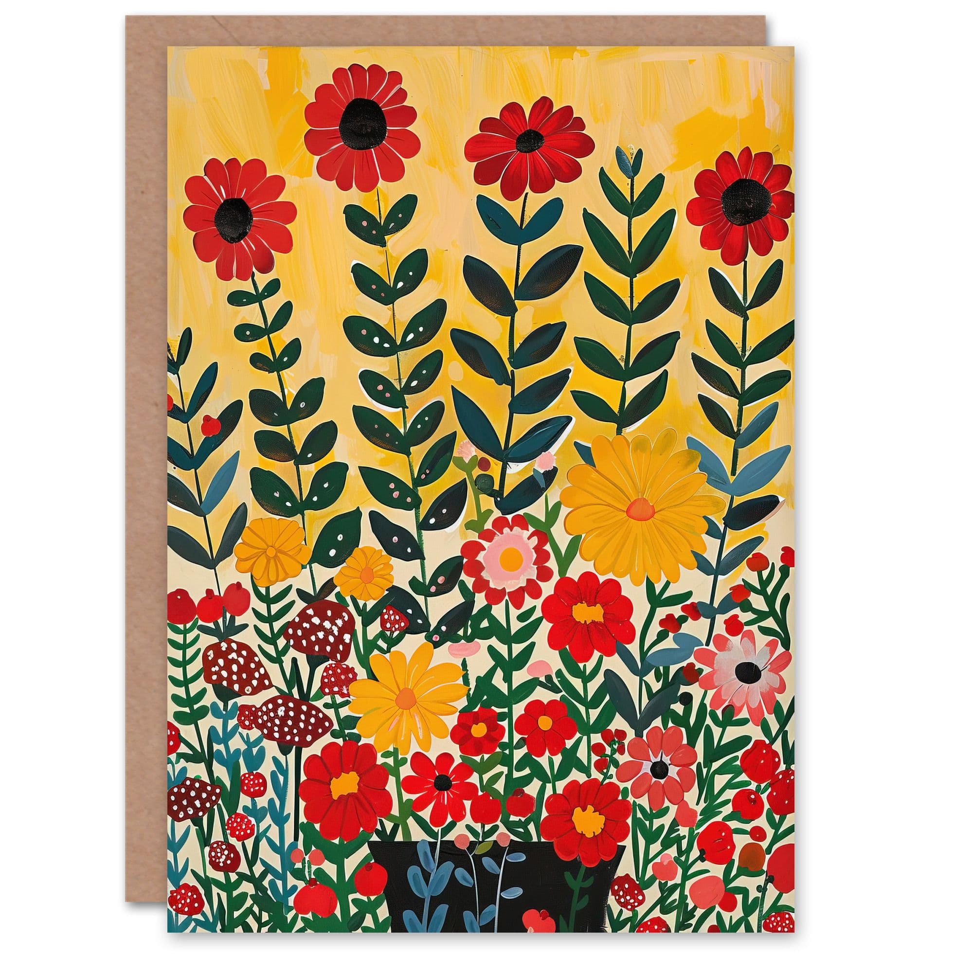Flower Patch Folk Art Painting Floral Garden Pop Greeting Card