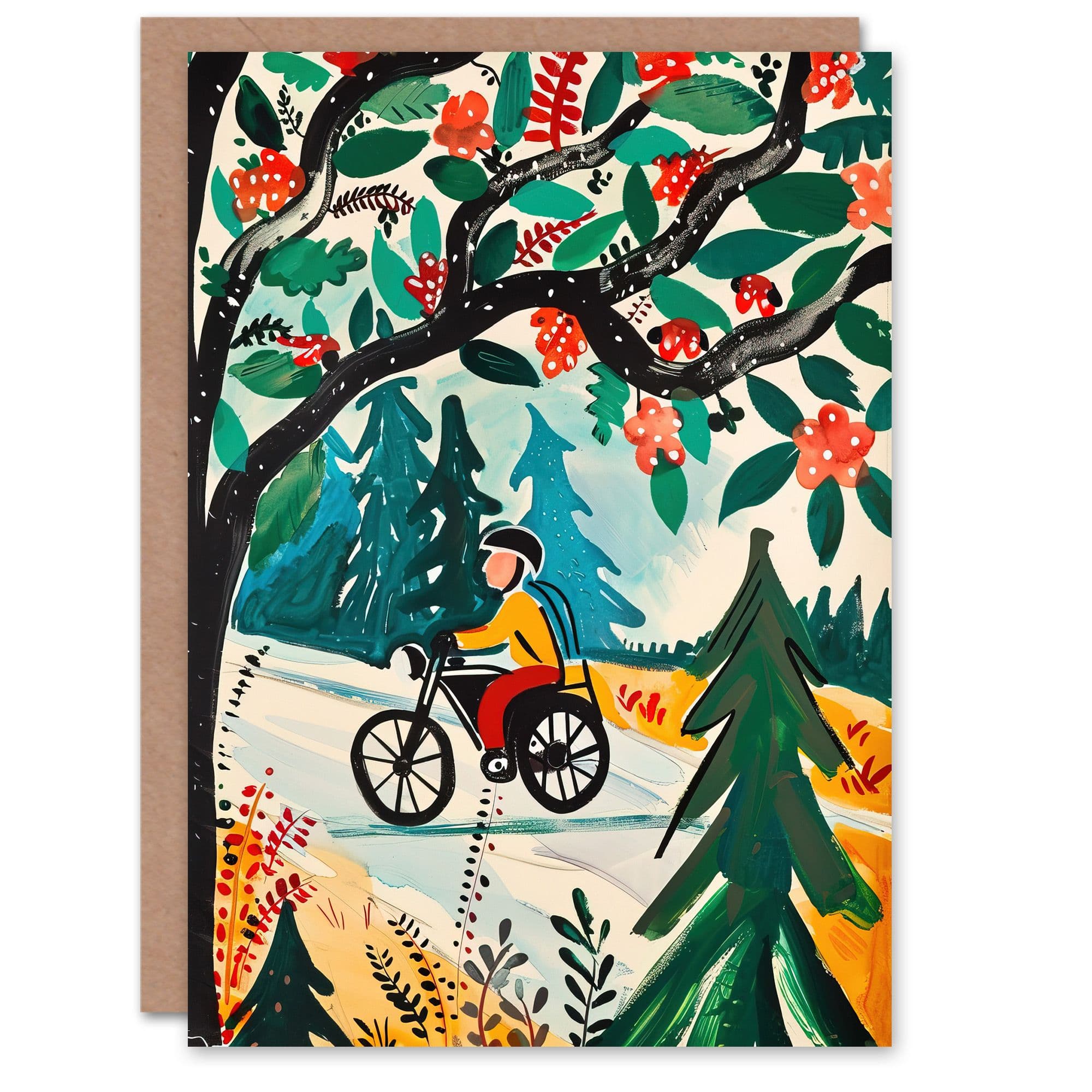 Man on Bike Mountains Simple Painting Colourful Greeting Card Birthday