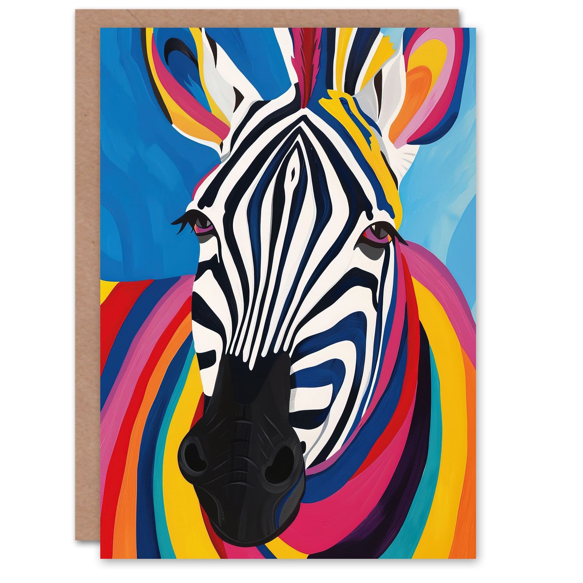 Bright Colourful Zebra Portrait Multicoloured Pop Greeting Card