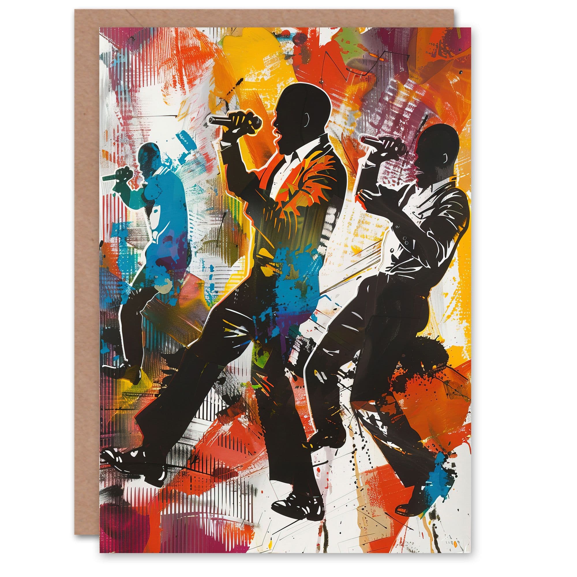 Bright Colourful Artwork Soul Singers Silhouette Greeting Card