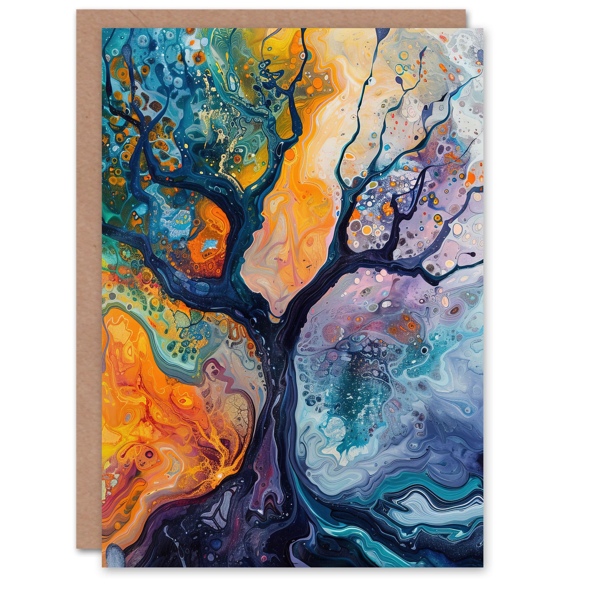 Abstract Tree Water Bubble Painting Organic Greeting Card Birthday
