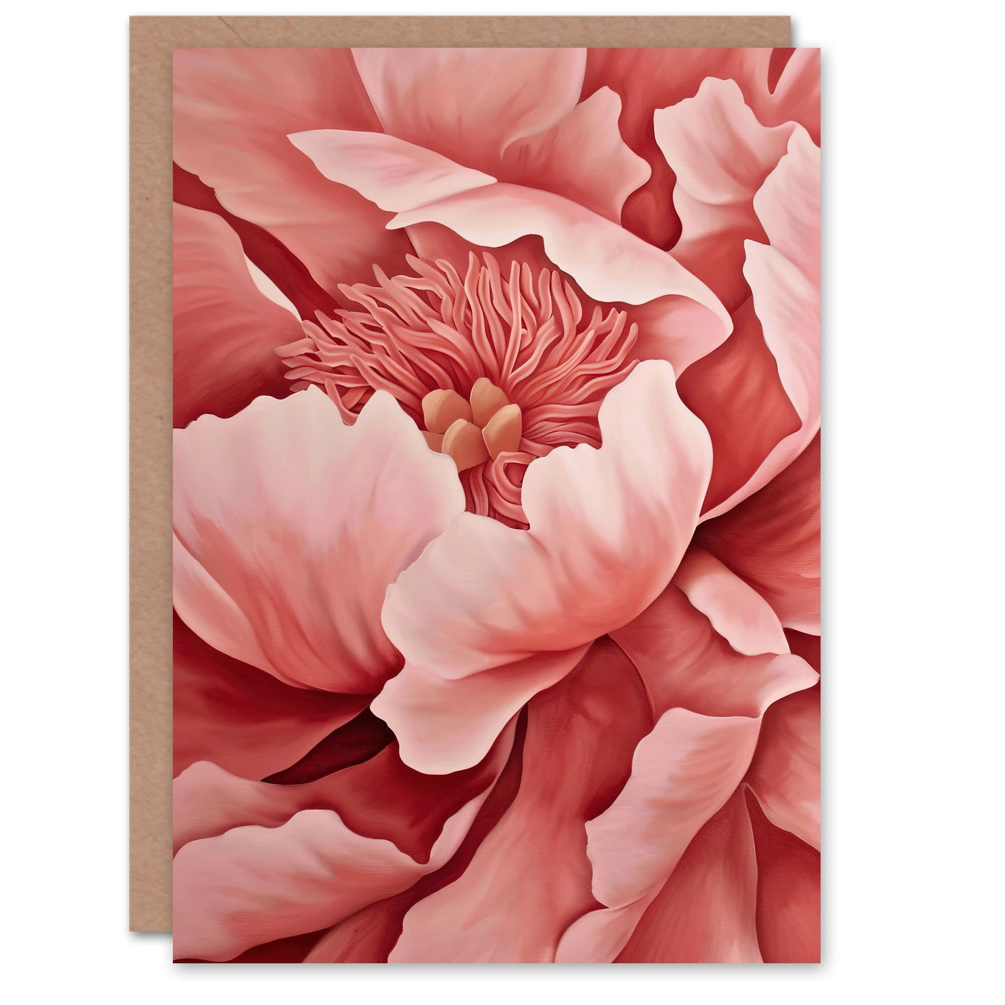 Coral Pink Peony Painting Magnified Zoom Floral Greeting Card Birthday