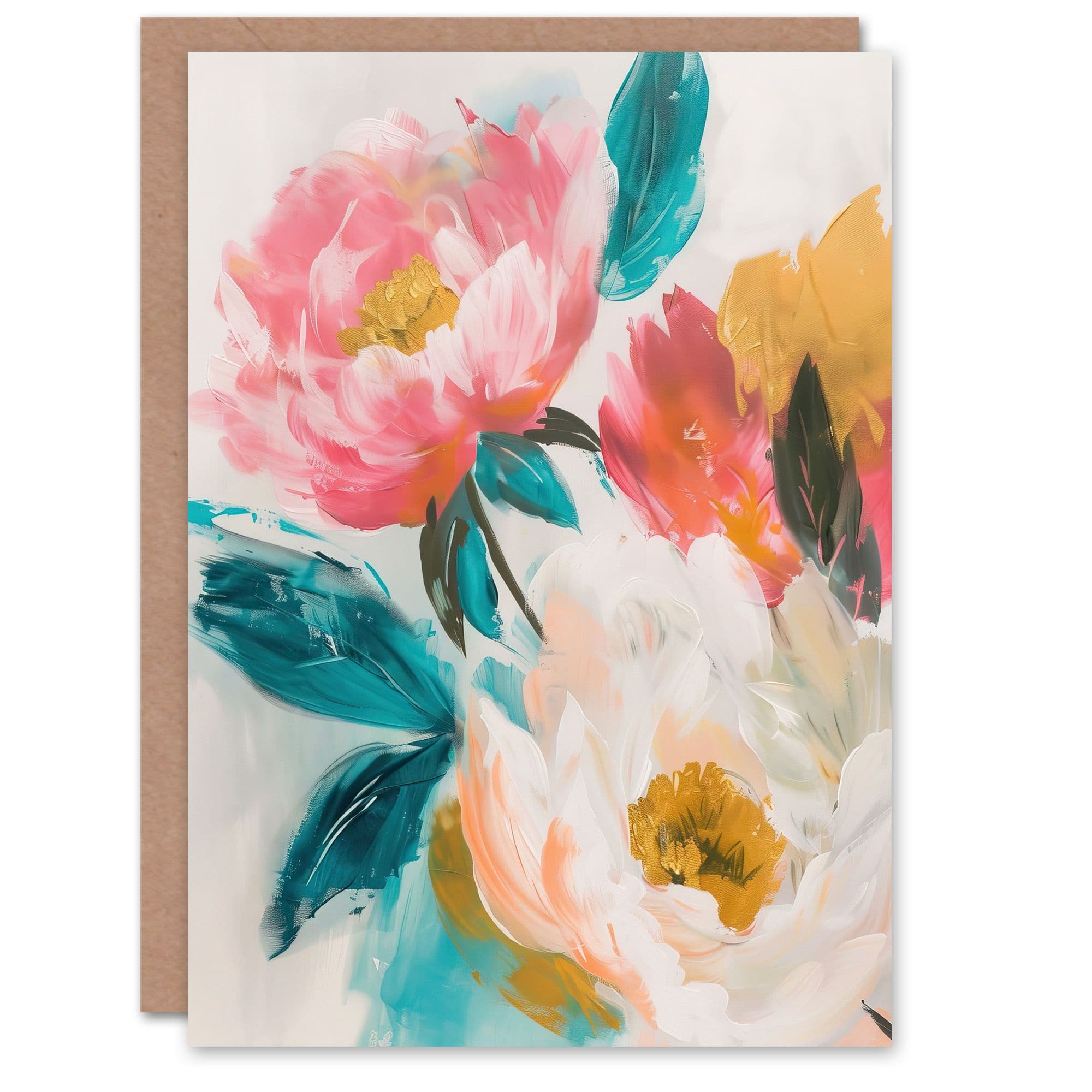 Soft Blushing Peonies Painting Floral Bouquet Greeting Card Birthday