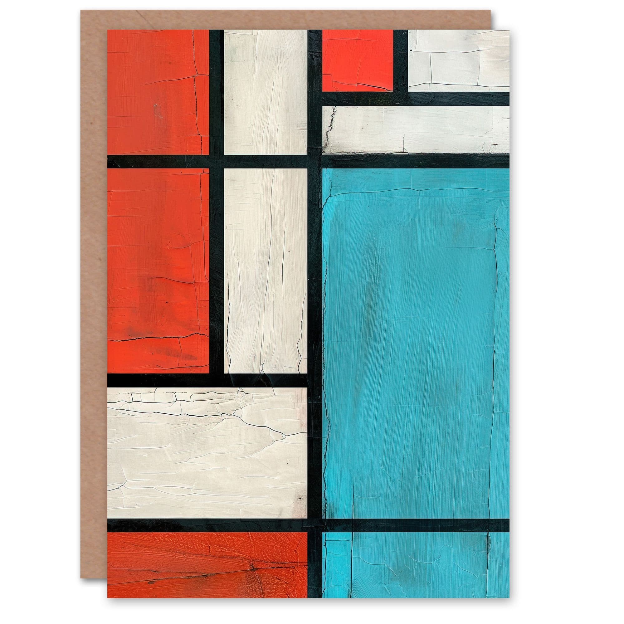 Teal Coral Abstract Composition Artwork Geometric Greeting Card