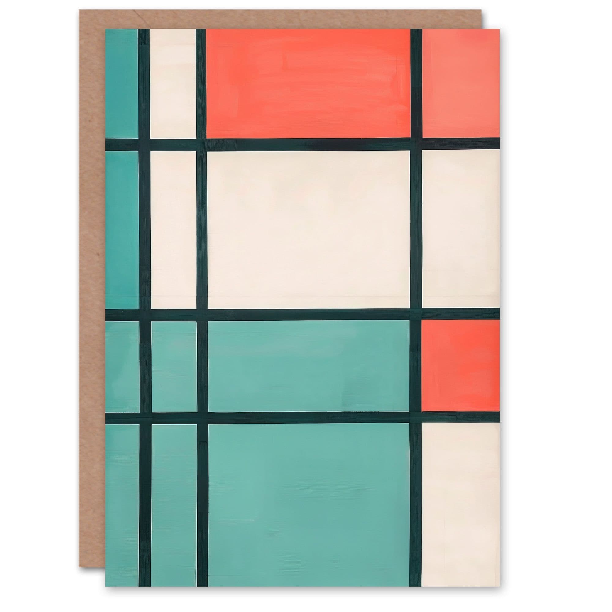 Abstract Composition in Teal Coral Painting Lines Greeting Card