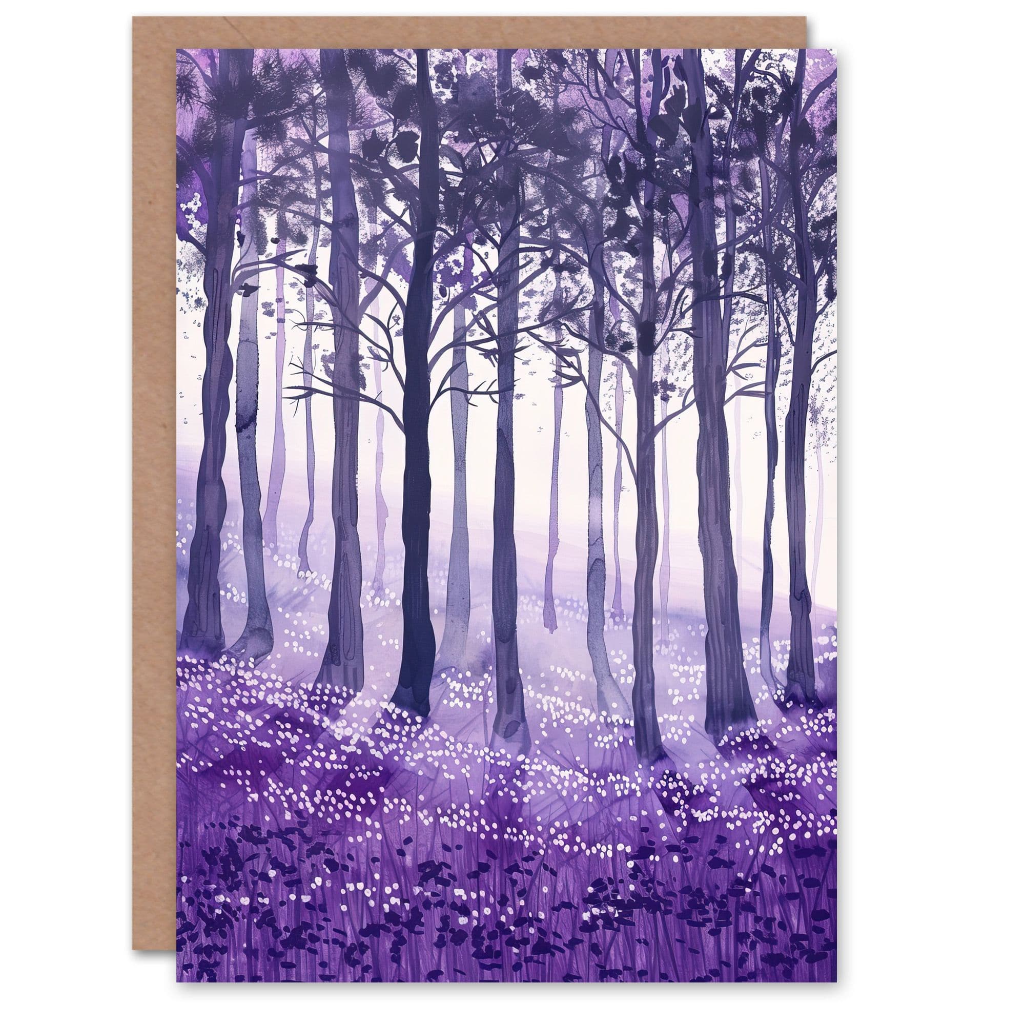 Bluebell Forest Painting Trees Woodland Greeting Card Birthday