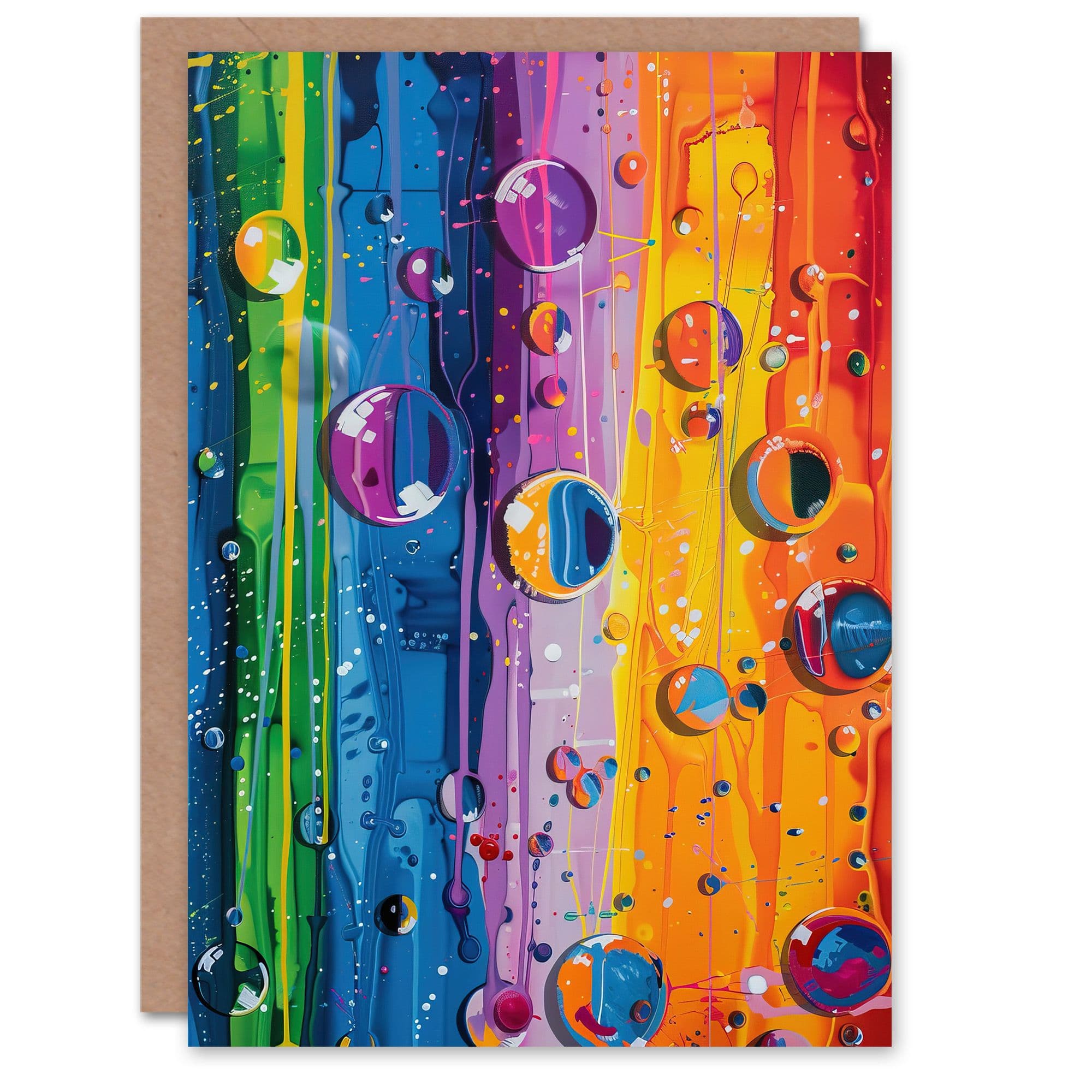 Raindrops in Rainbow Painting Colourful Bright Greeting Card Birthday
