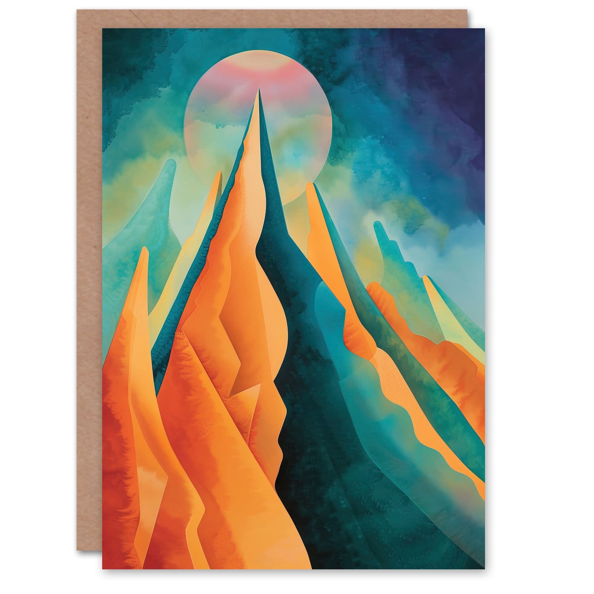 Sci Fi Mountain Summit Moon Painting Galaxy Greeting Card Birthday
