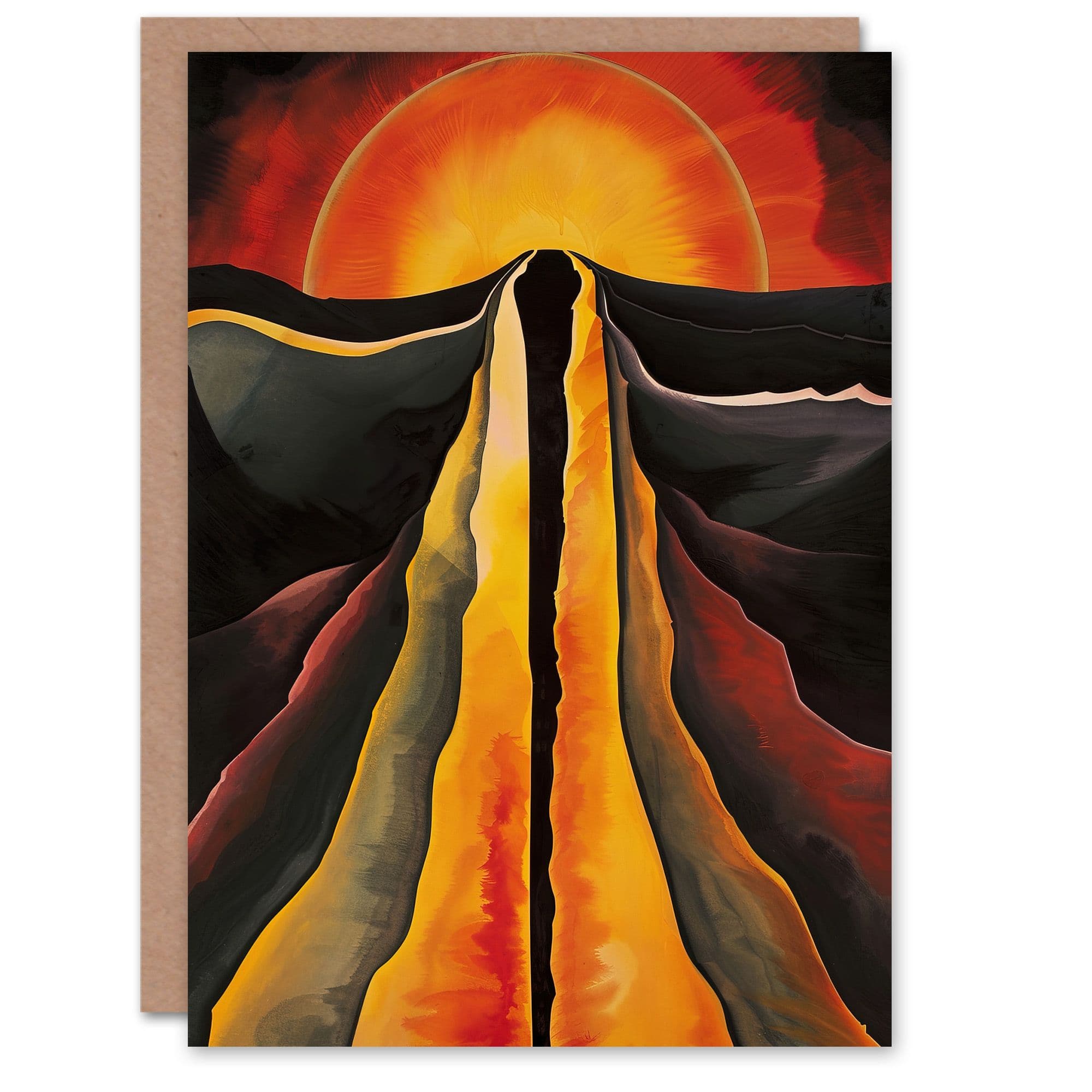 Abstract Sunset Painting Fire Landscape Space Greeting Card Birthday