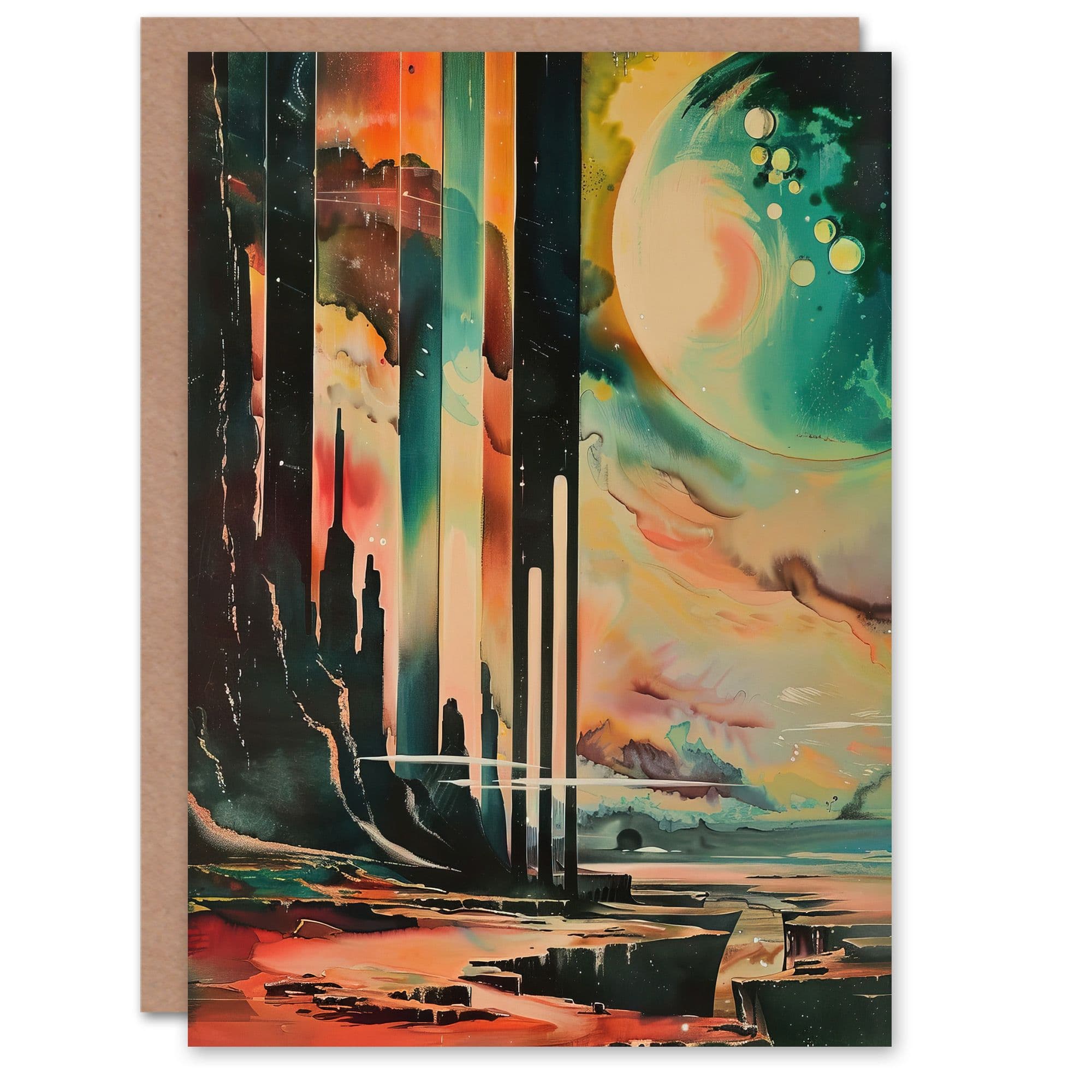 Retro Sci-Fi Cliff by Moon Artwork Galaxy Fantasy Greeting Card