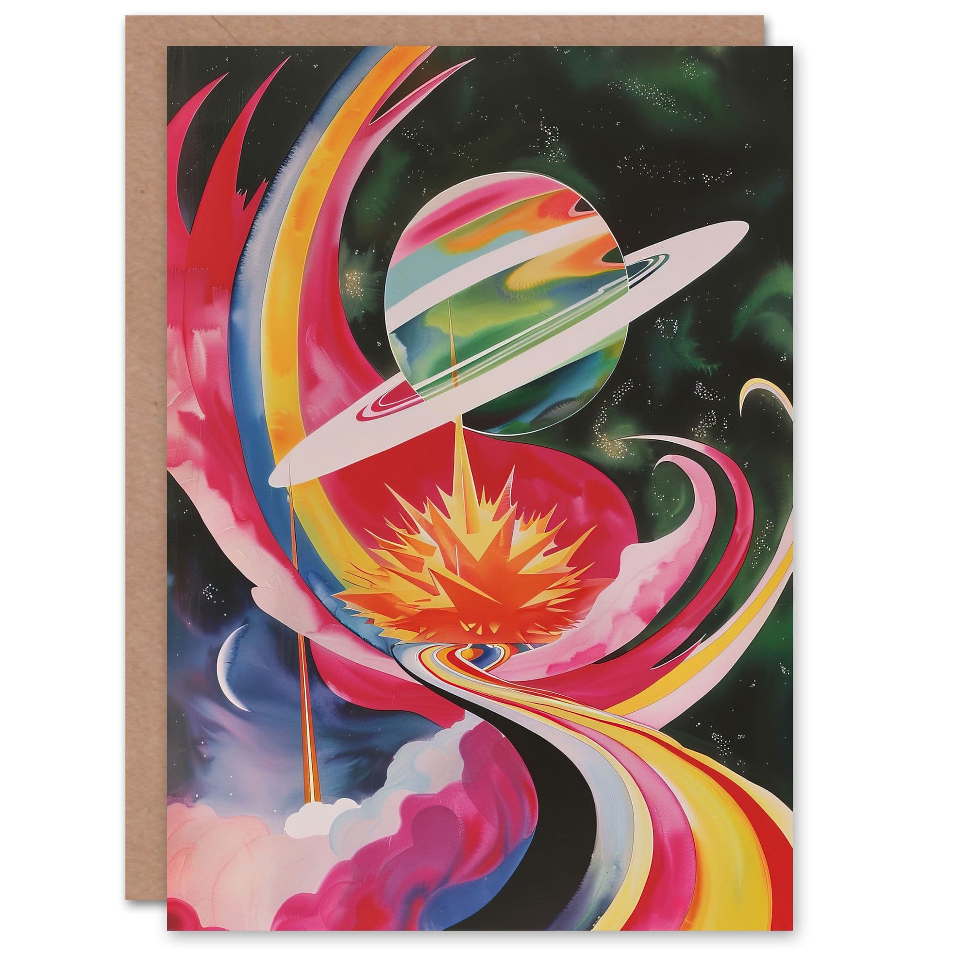 Abstract Colourful Planet in Space Artwork Galaxy Greeting Card