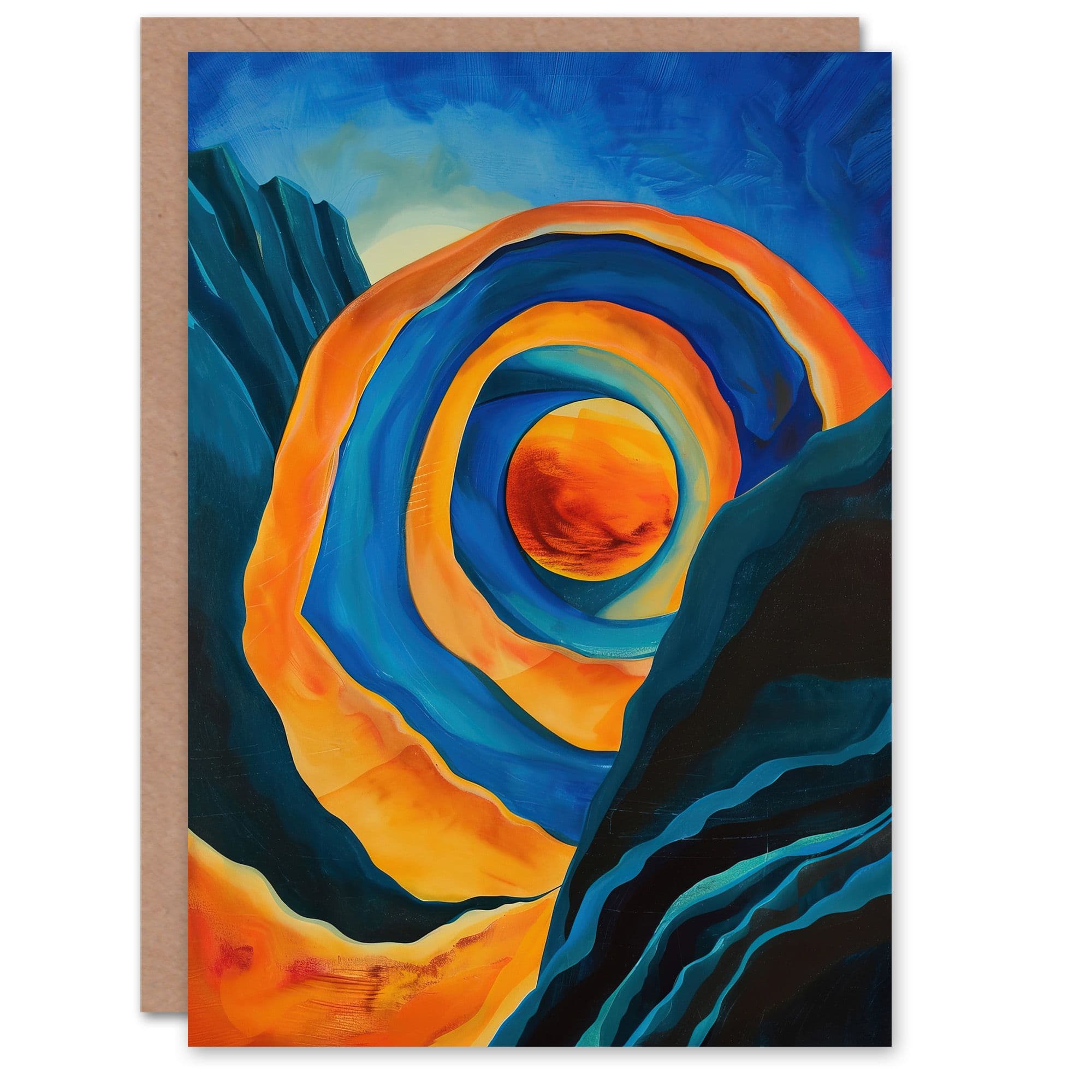 Abstract Sci Fi Painting Planet Tunnel Orange Greeting Card