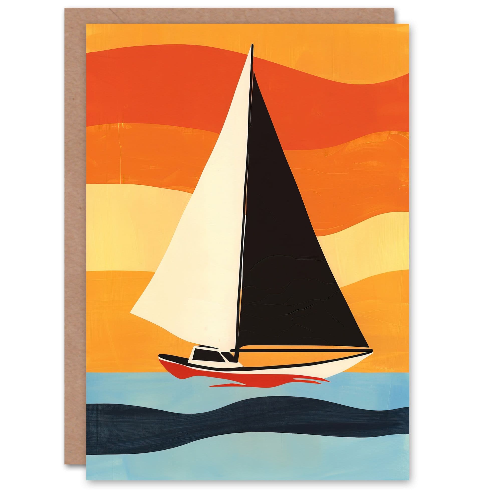 Sailboat at Sunset Painting Simple Block Colours Greeting Card