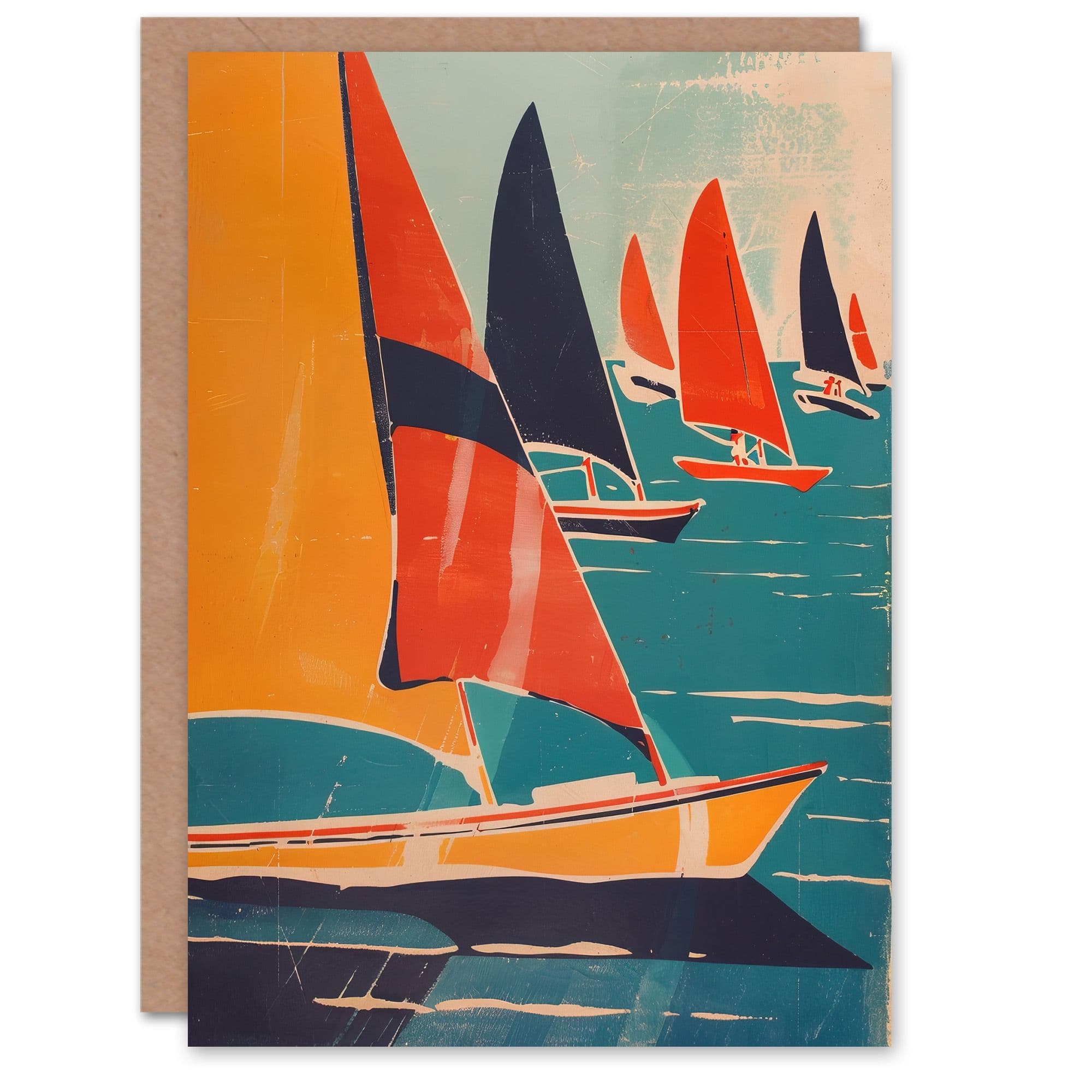 Retro Sailboats at Sea Artwork Nautical Fun Greeting Card Birthday