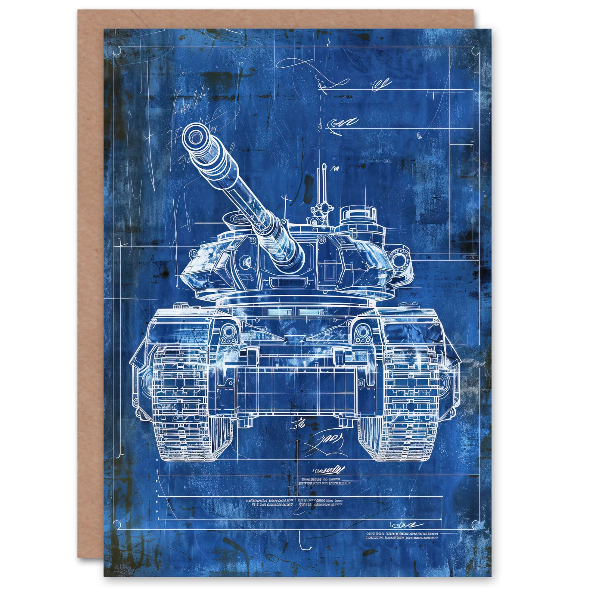 Tank Blueprint Drawing Detailed Military Vehicle Greeting Card